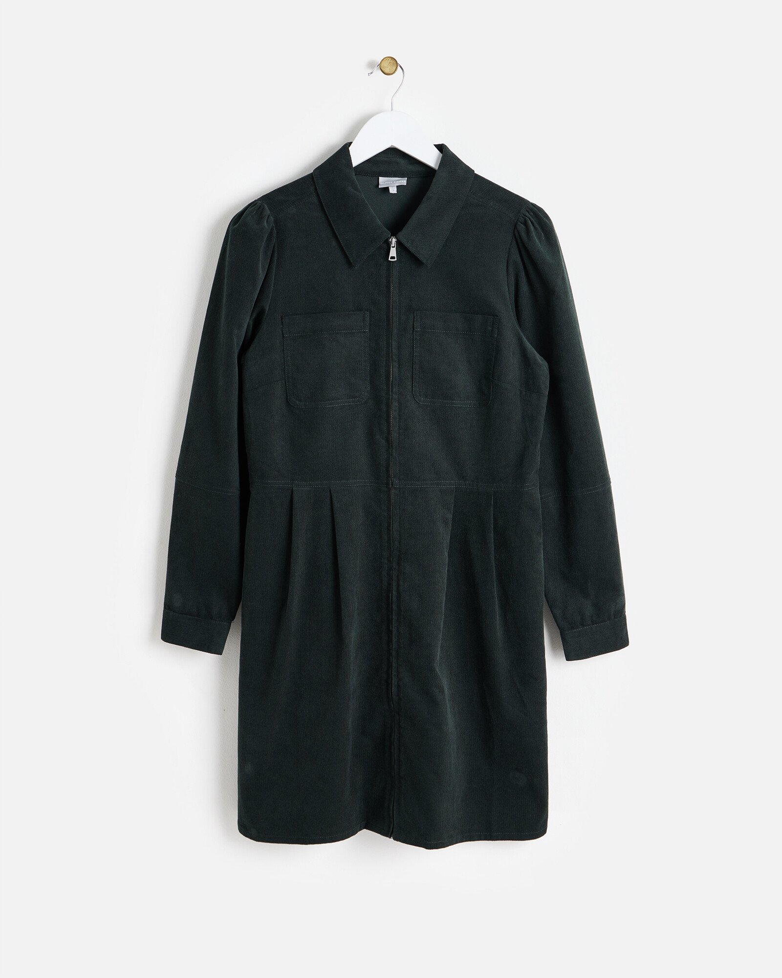 dark green corduroy shirt dress Long Sleeve Mini size-13-14