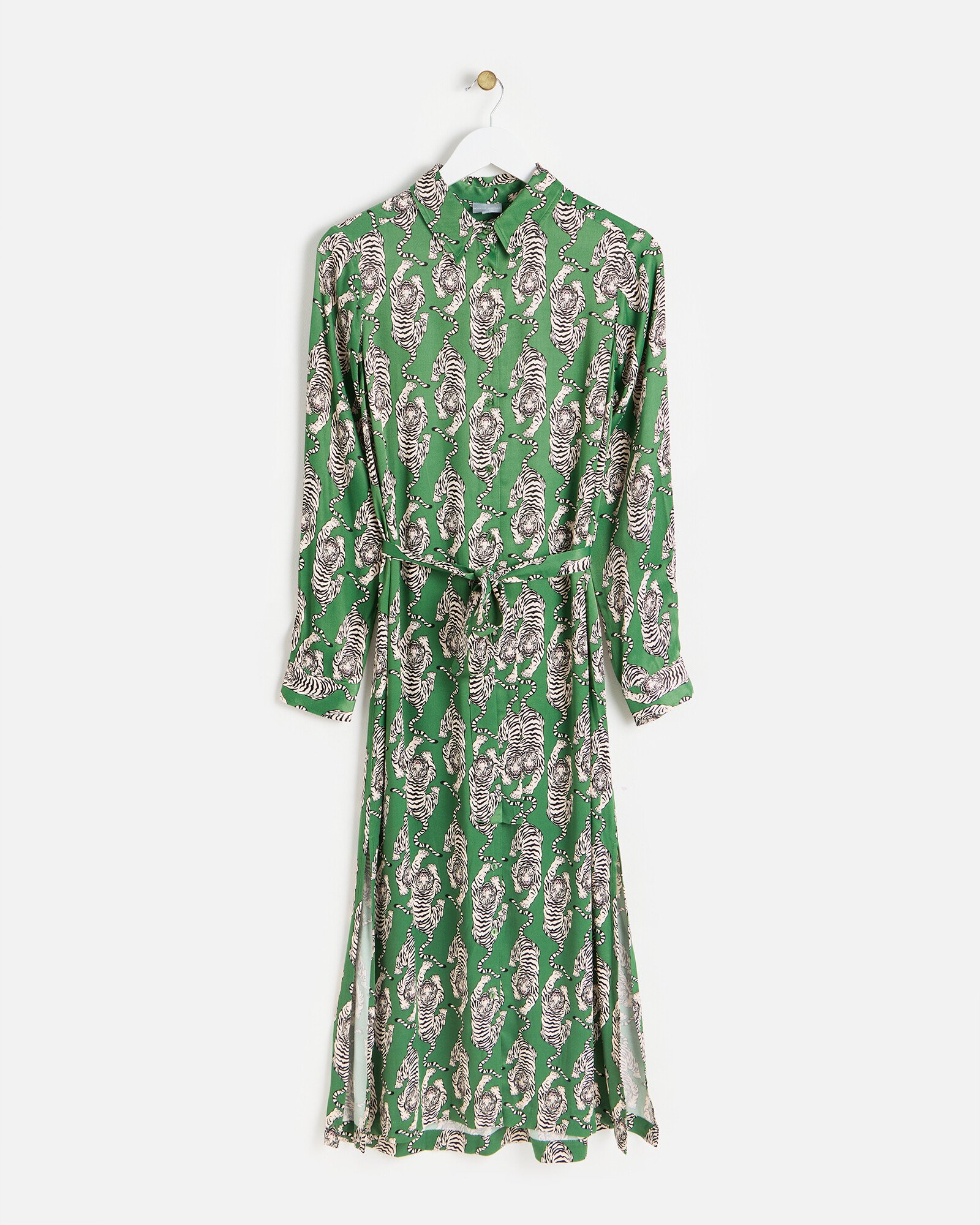green tiger dress Print Satin Midi Shirt Morana dress