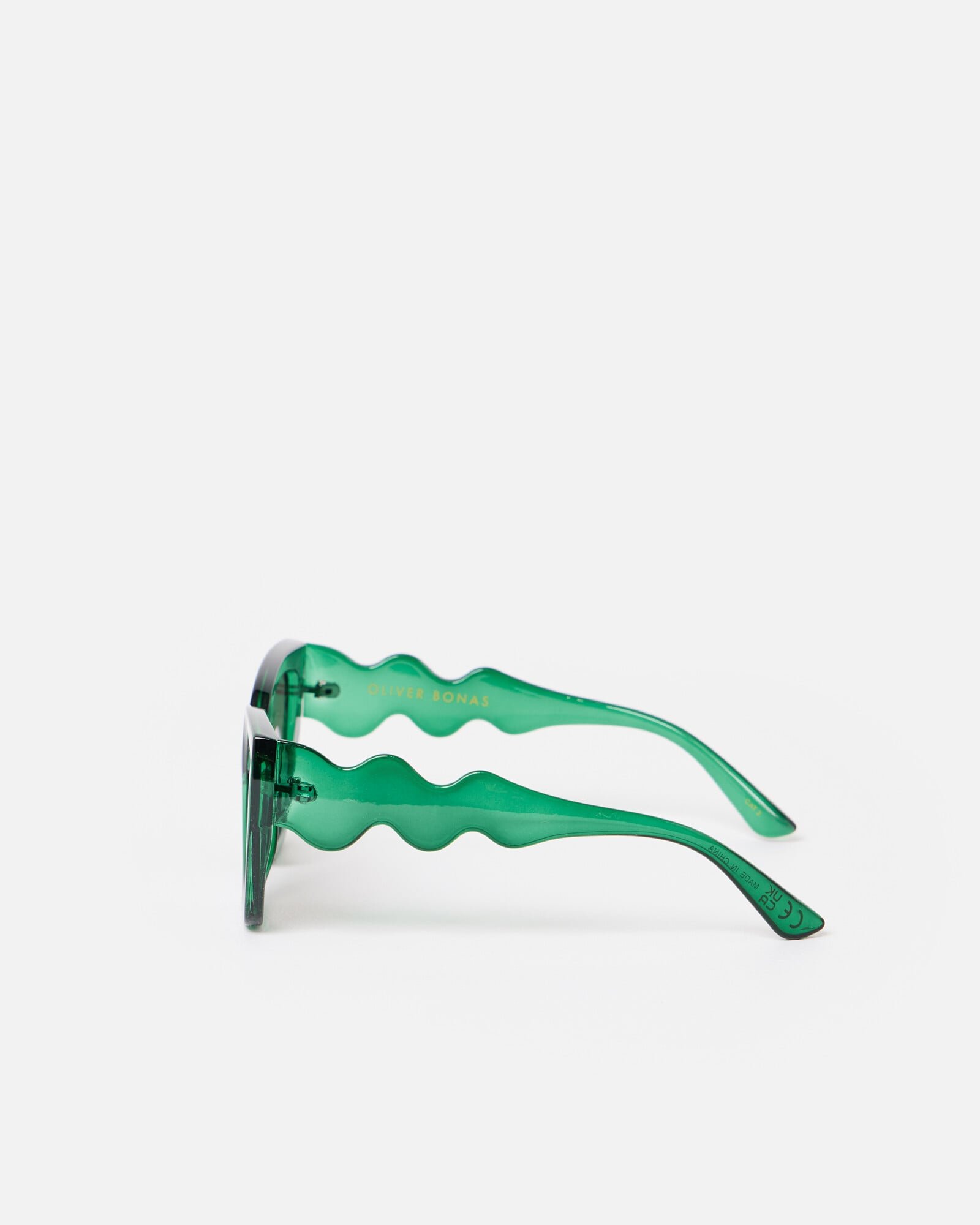 Green Angled Wavy Arm Square Sunglasses | Oliver Bonas