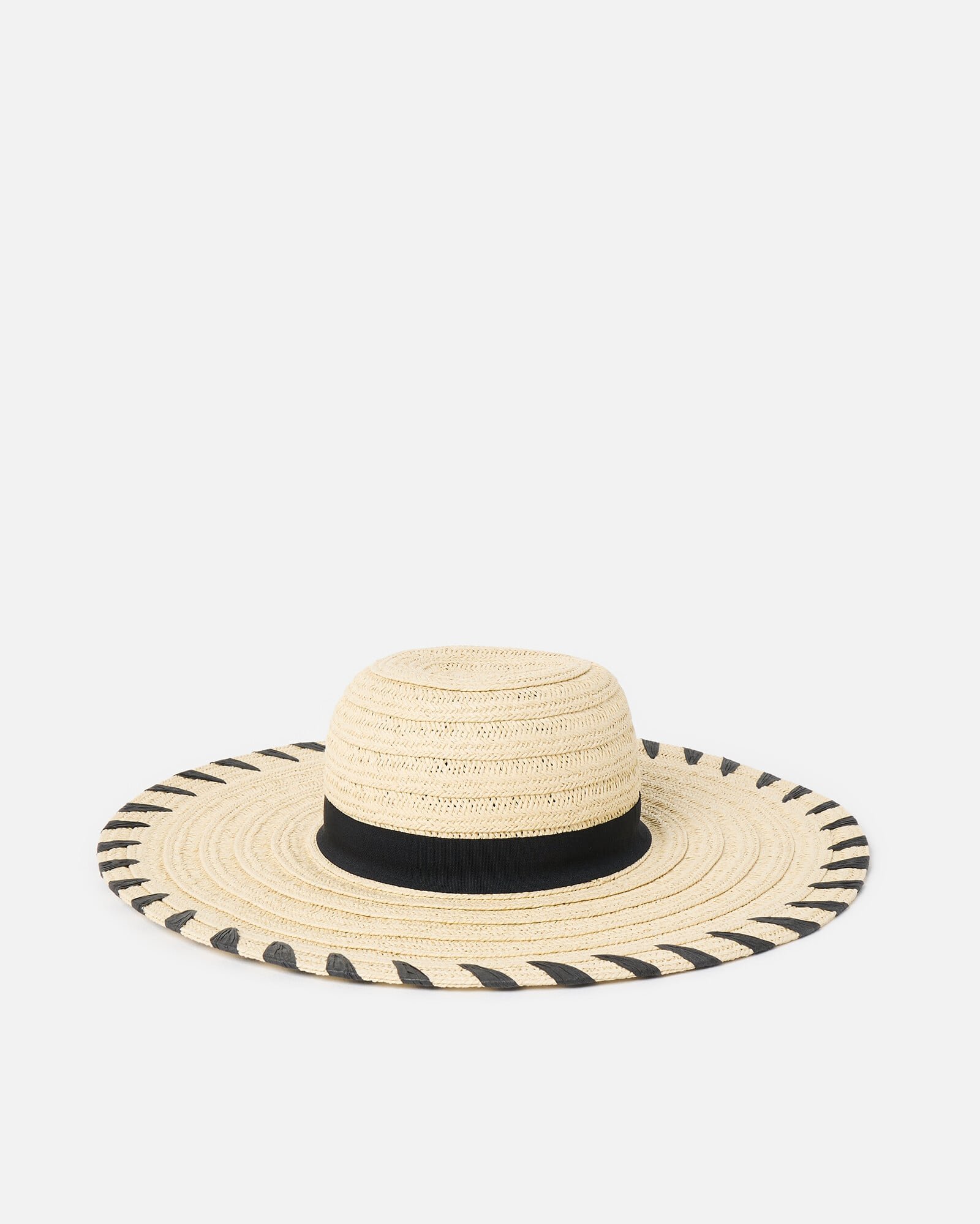 Natural & Black Whipstitch Edge Floppy Straw Hat | Oliver Bonas