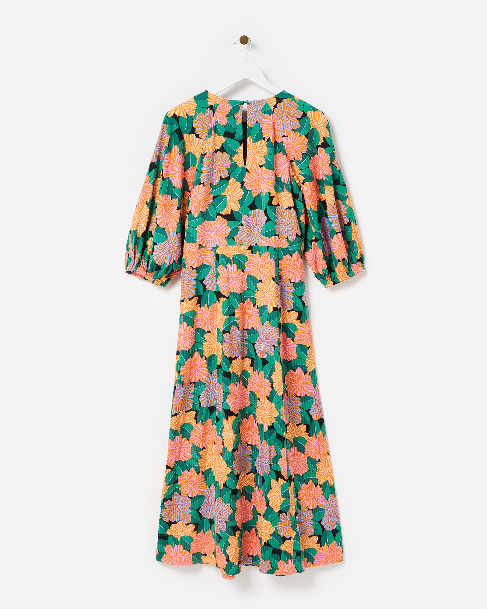 green dress with orange flowers & Garden Floral Midi No Stretch