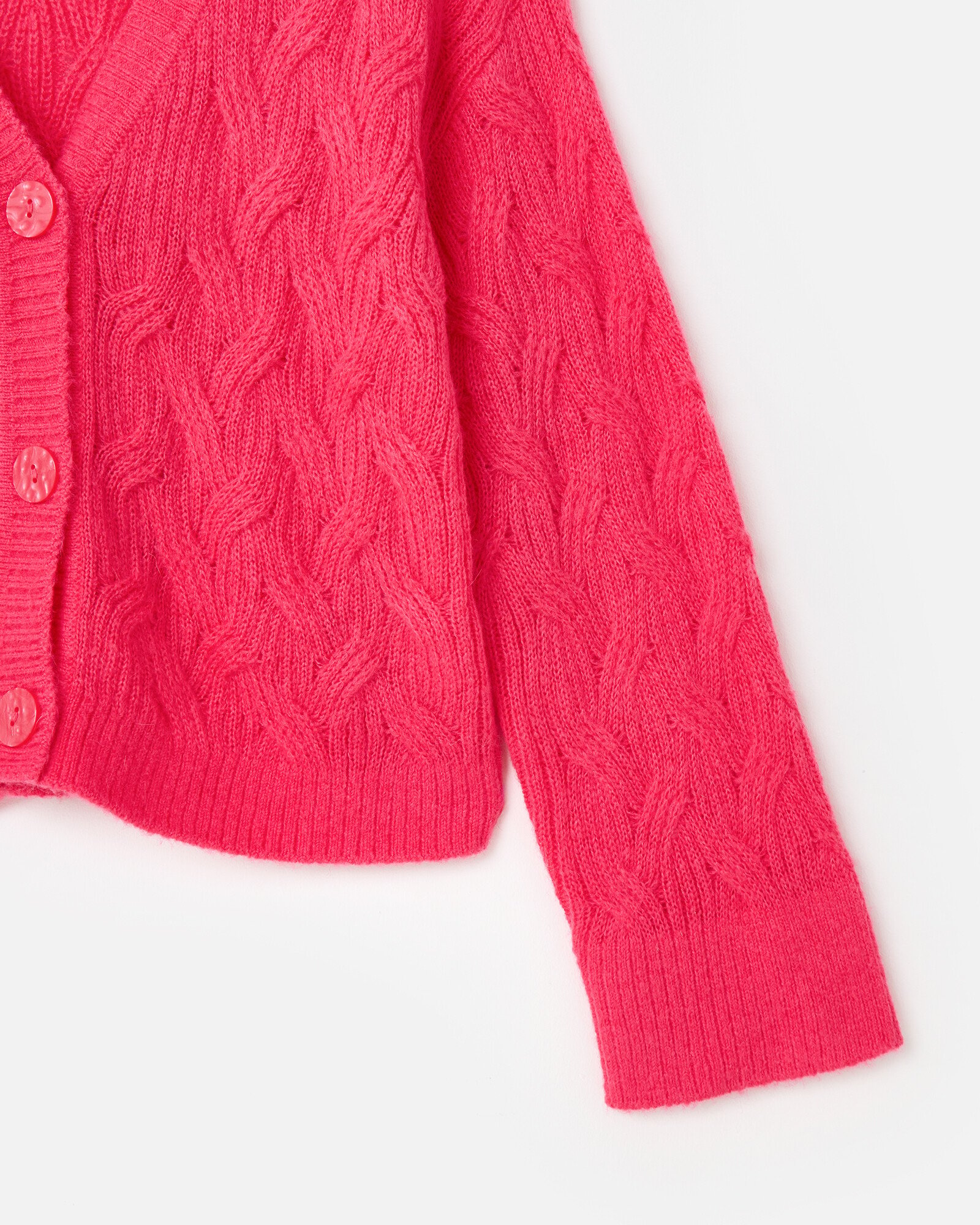 Hot Pink Plait Stitch V-Neck Knitted Cardigan | Oliver Bonas