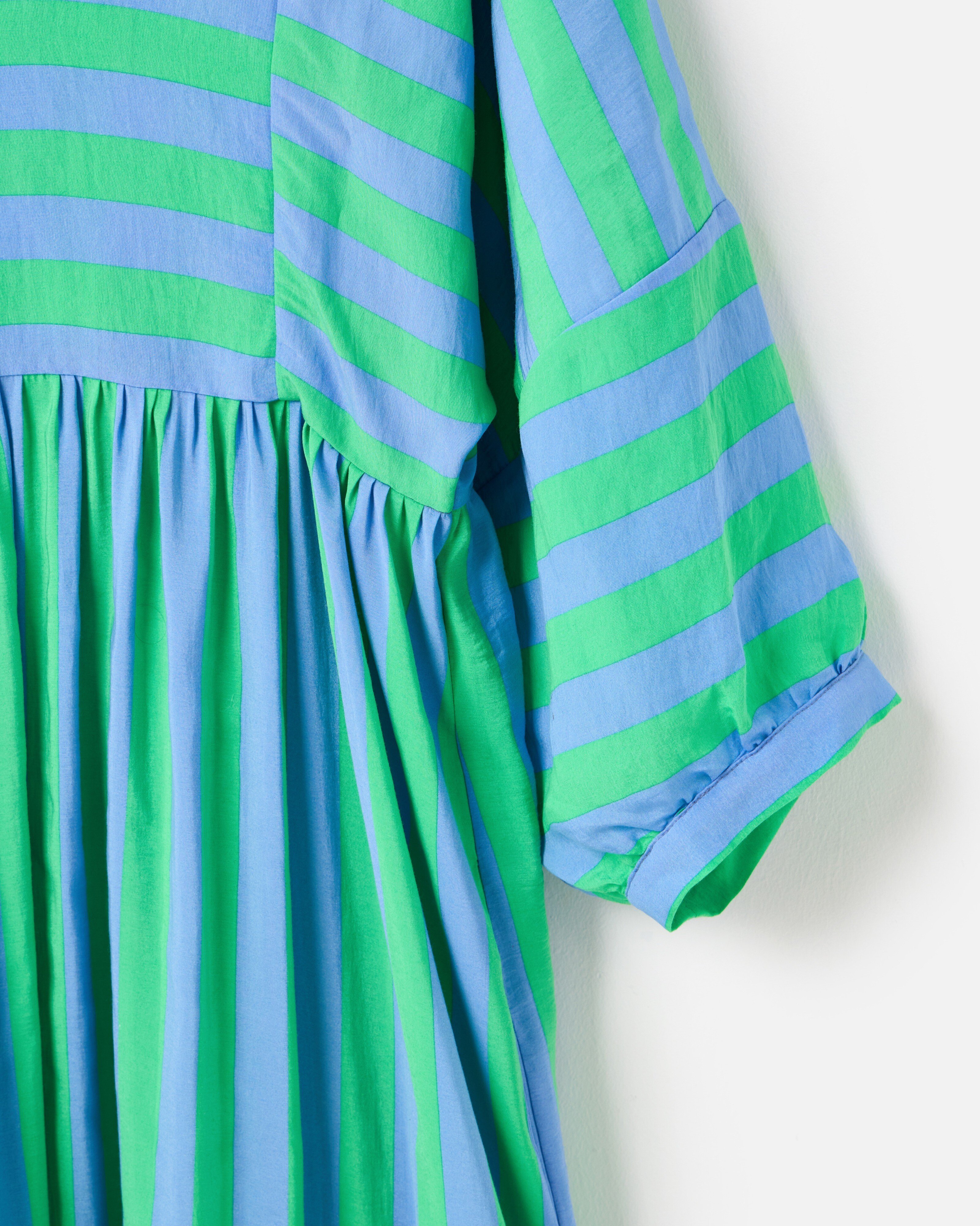 blue and green striped dress & V-Neck Midi Zara