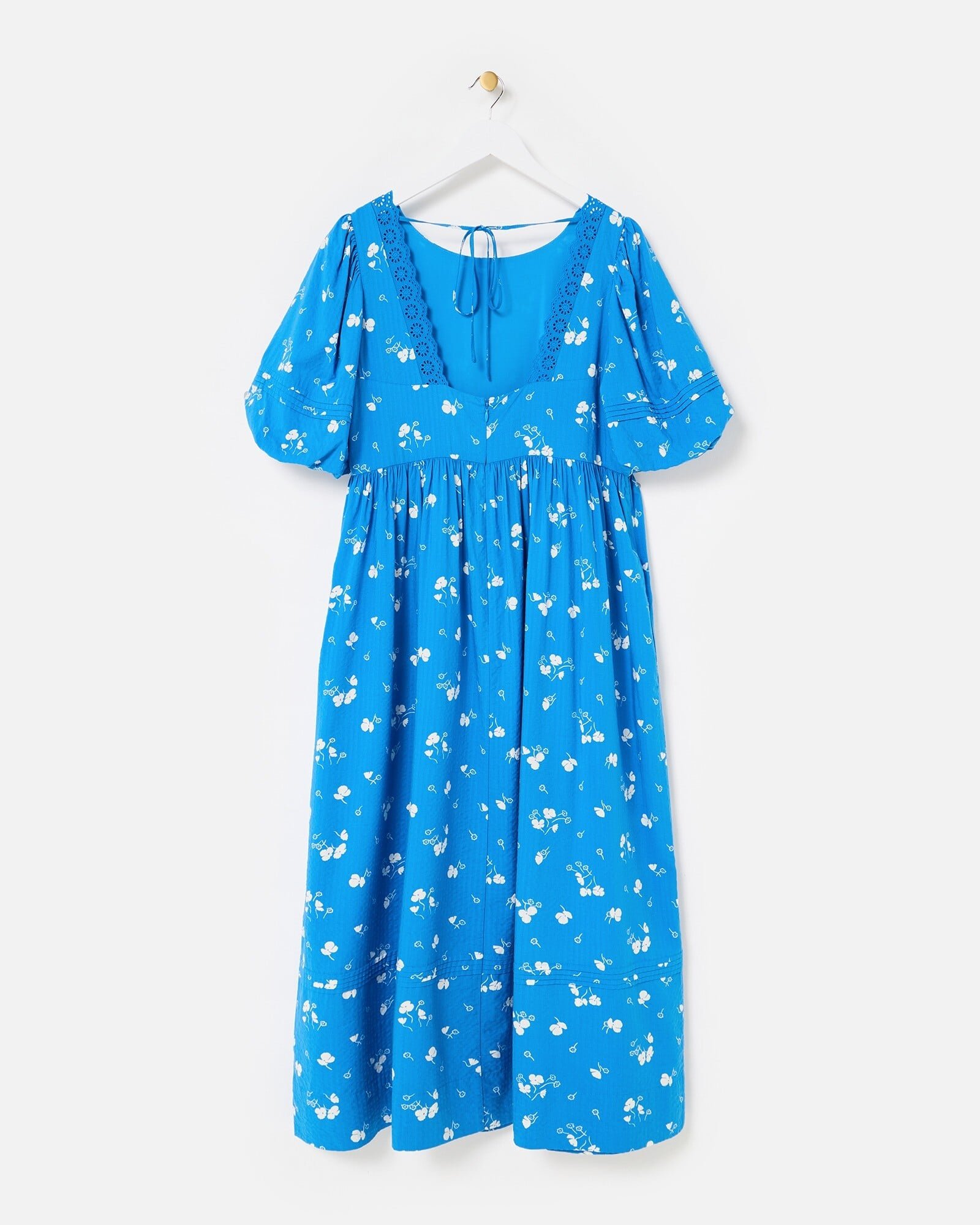 blue floral puff sleeve midi dress & White Black Mini Dress - SCV021138_WR Option:58 Not Fitted