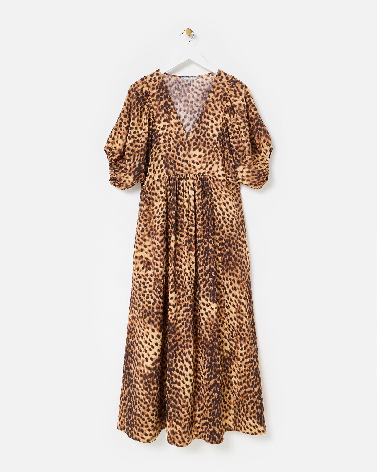 amber brown leopard print midi dress Animal V-Neck Halterneck dress