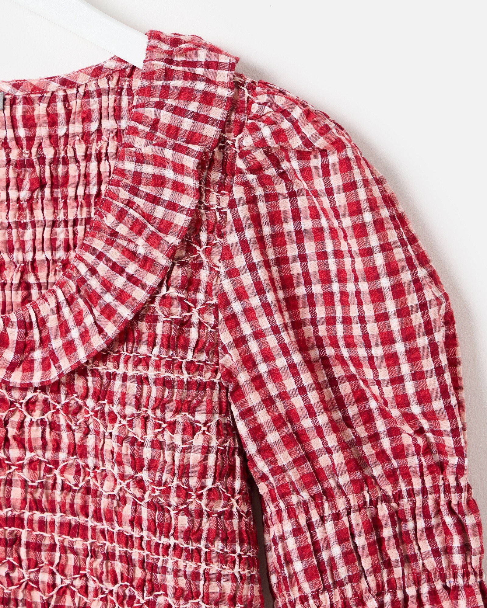 Red Gingham Shirred Puff Sleeve Collared Blouse | Oliver Bonas Red Gingham Shirred Puff Sleeve Collared Blouse | Oliver Bonas