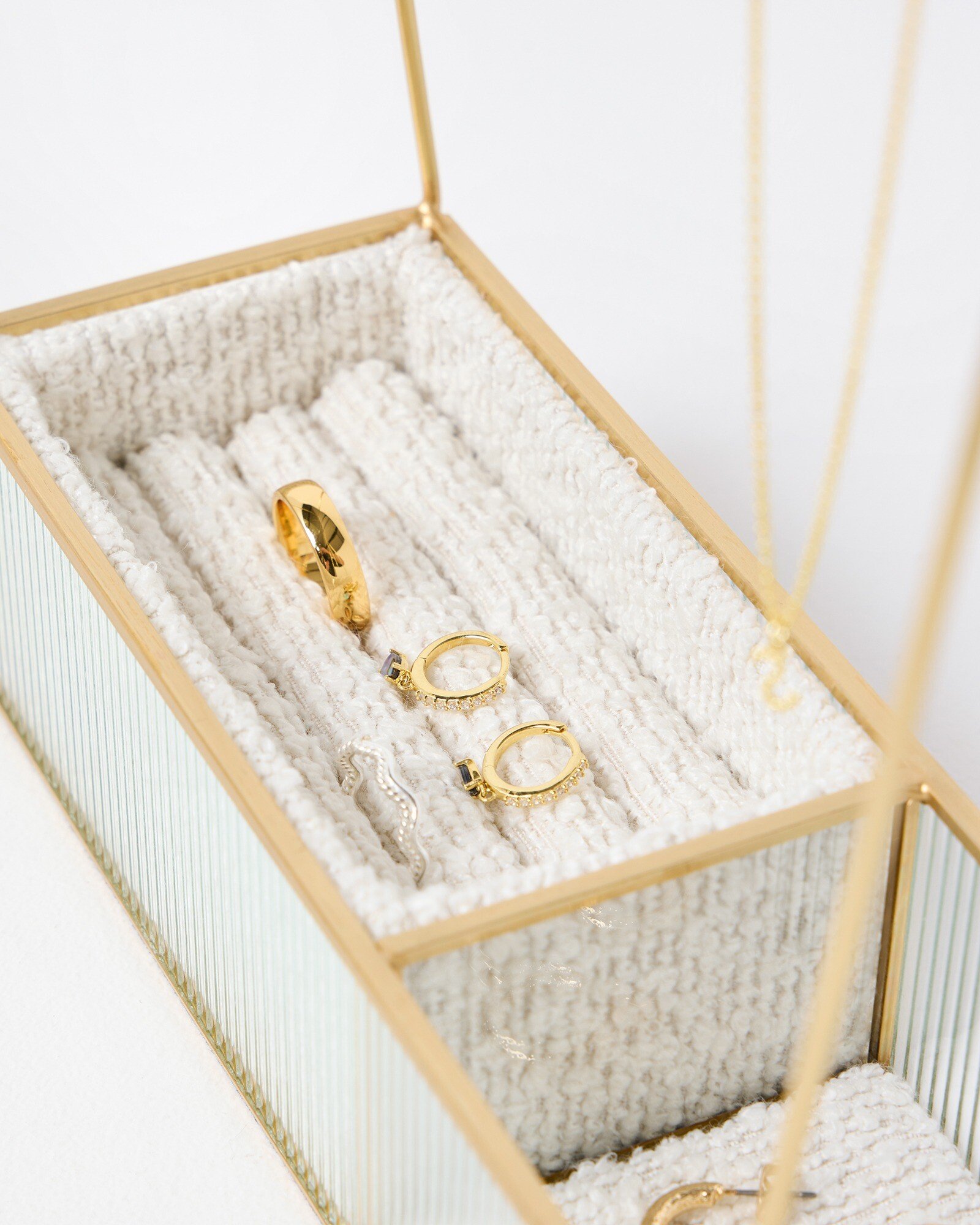 Gold Tone & Glass Cream Boucle Jewellery Stand | Oliver Bonas