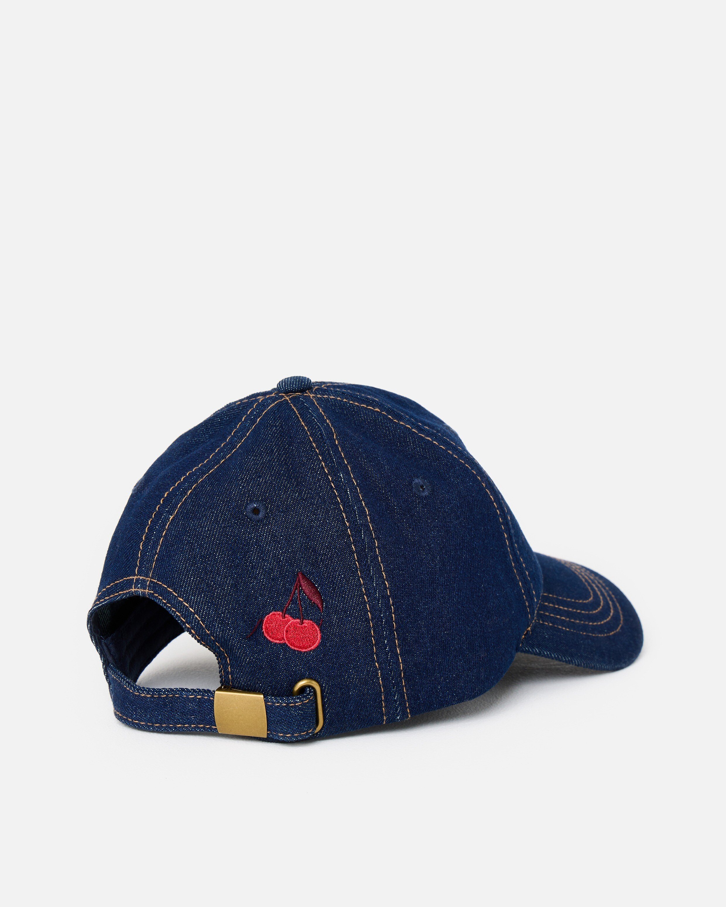 Dark Blue Cherry Motif Denim Cap Hat | Oliver Bonas
