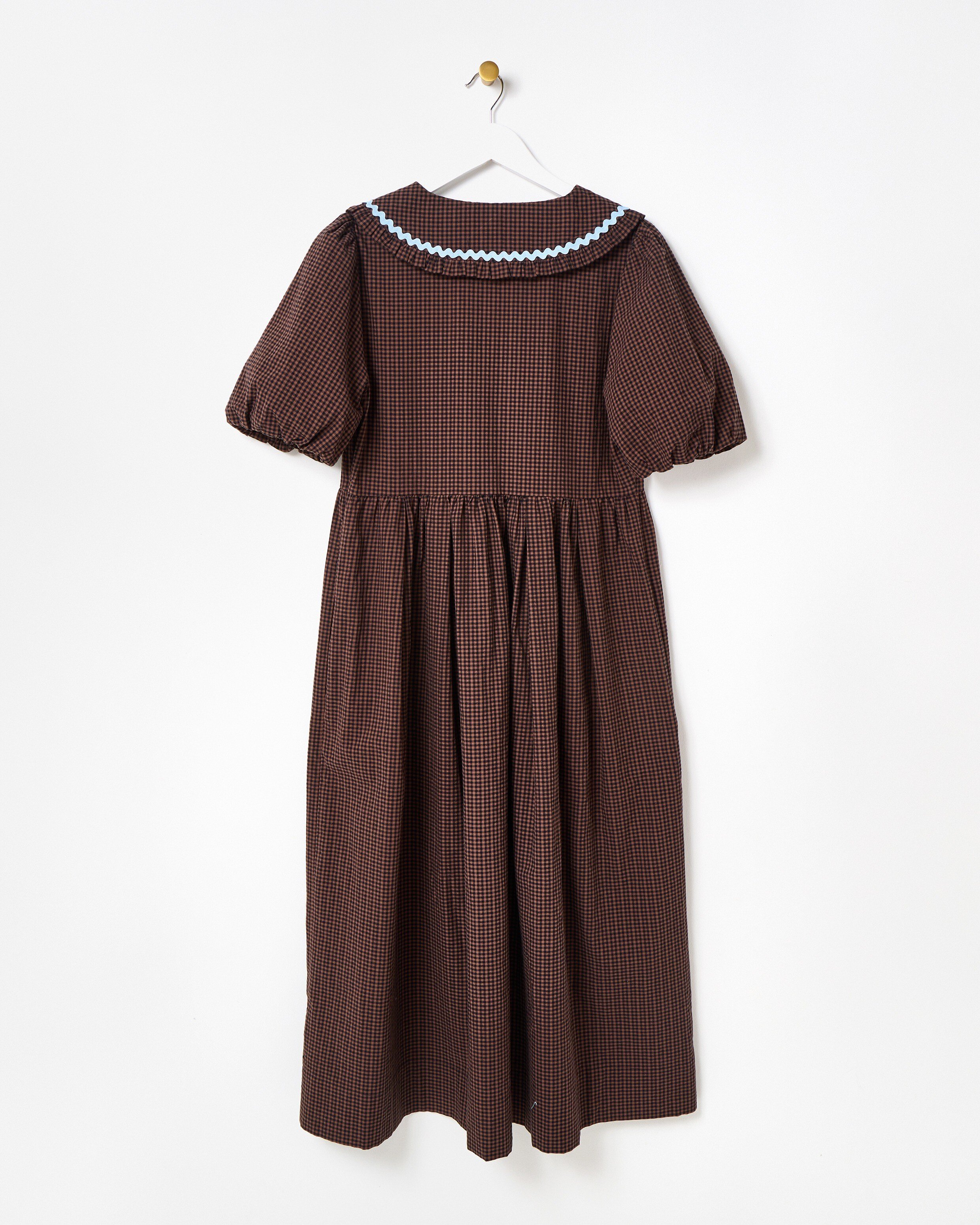 brown check midi dress Chocolate Gingham Collar Cotton Size:L (12-14) wnew This dress turns a Women's dresses | Blacks