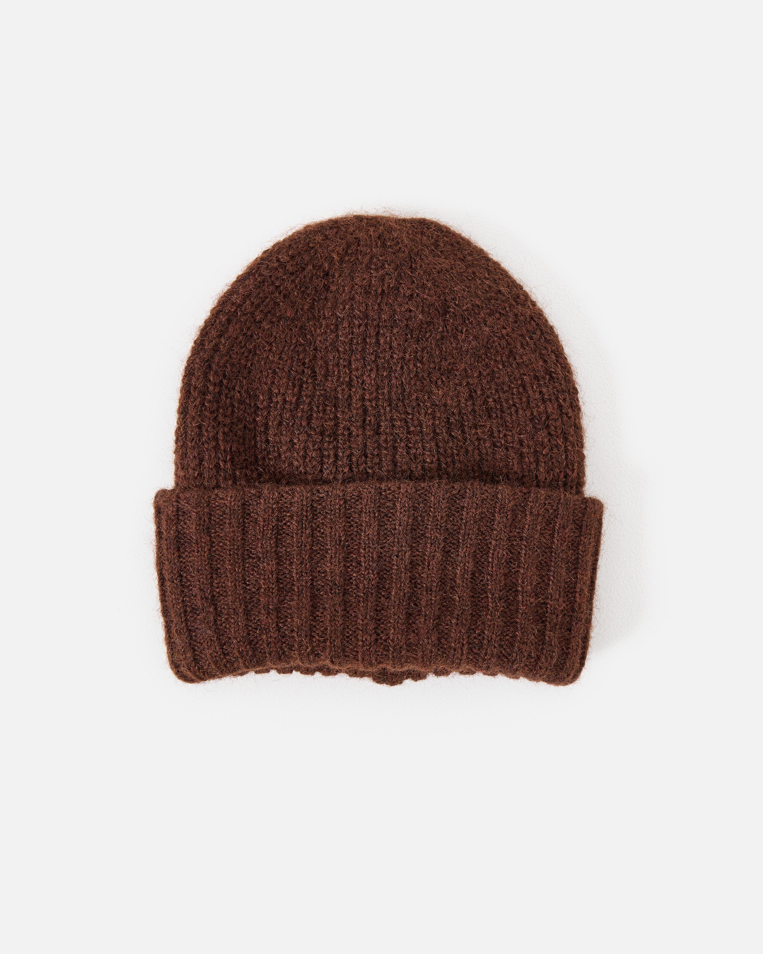 Chocolate Brown Fluffy Ribbed Knitted Beanie Hat | Oliver Bonas