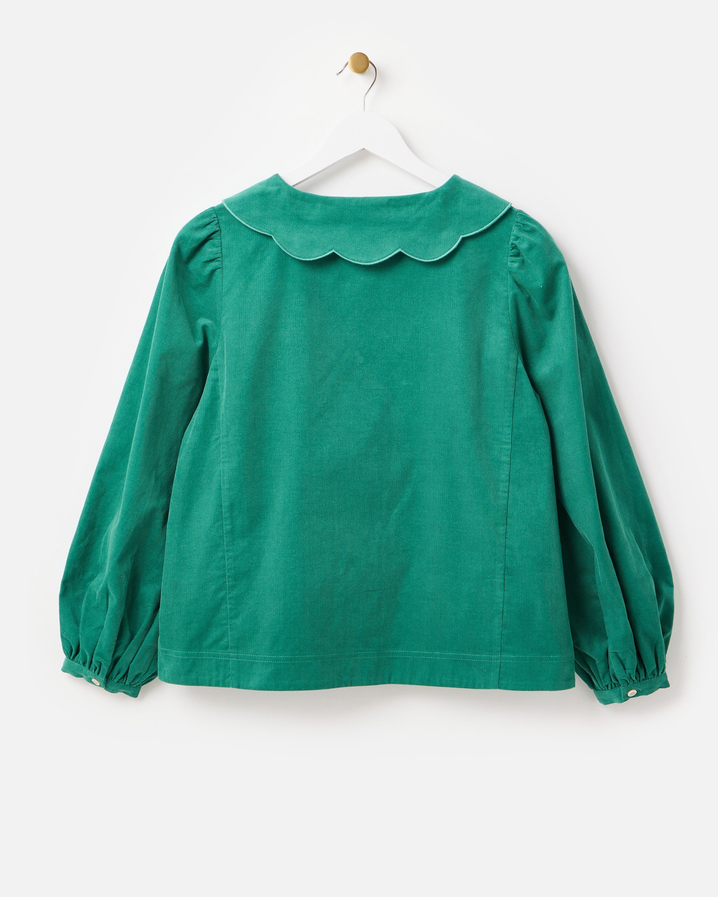 Green Corduroy Scalloped Button Up Collar Shirt | Oliver Bonas