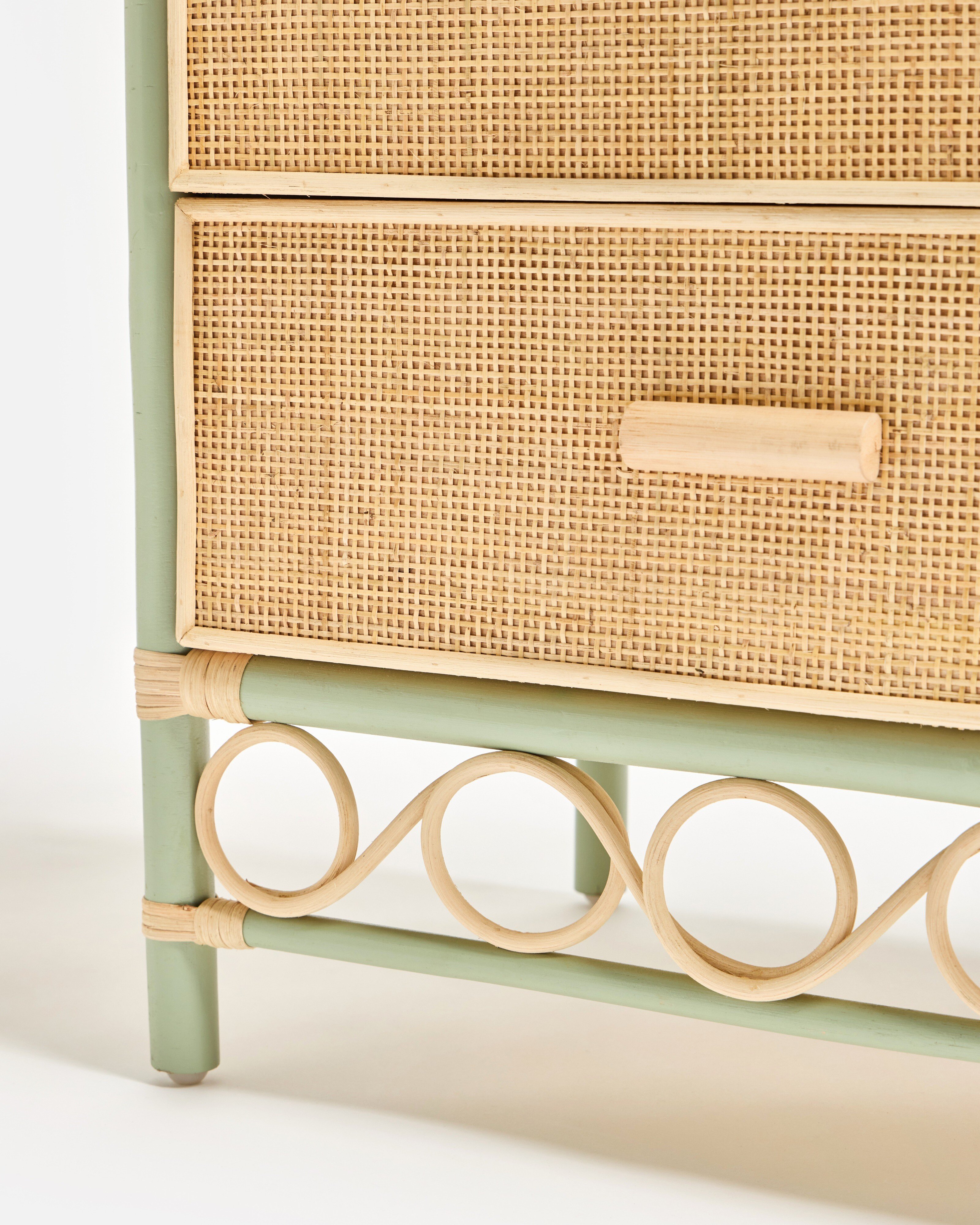 green rattan dresser Vero Sage Chest of Drawers maxi skirt