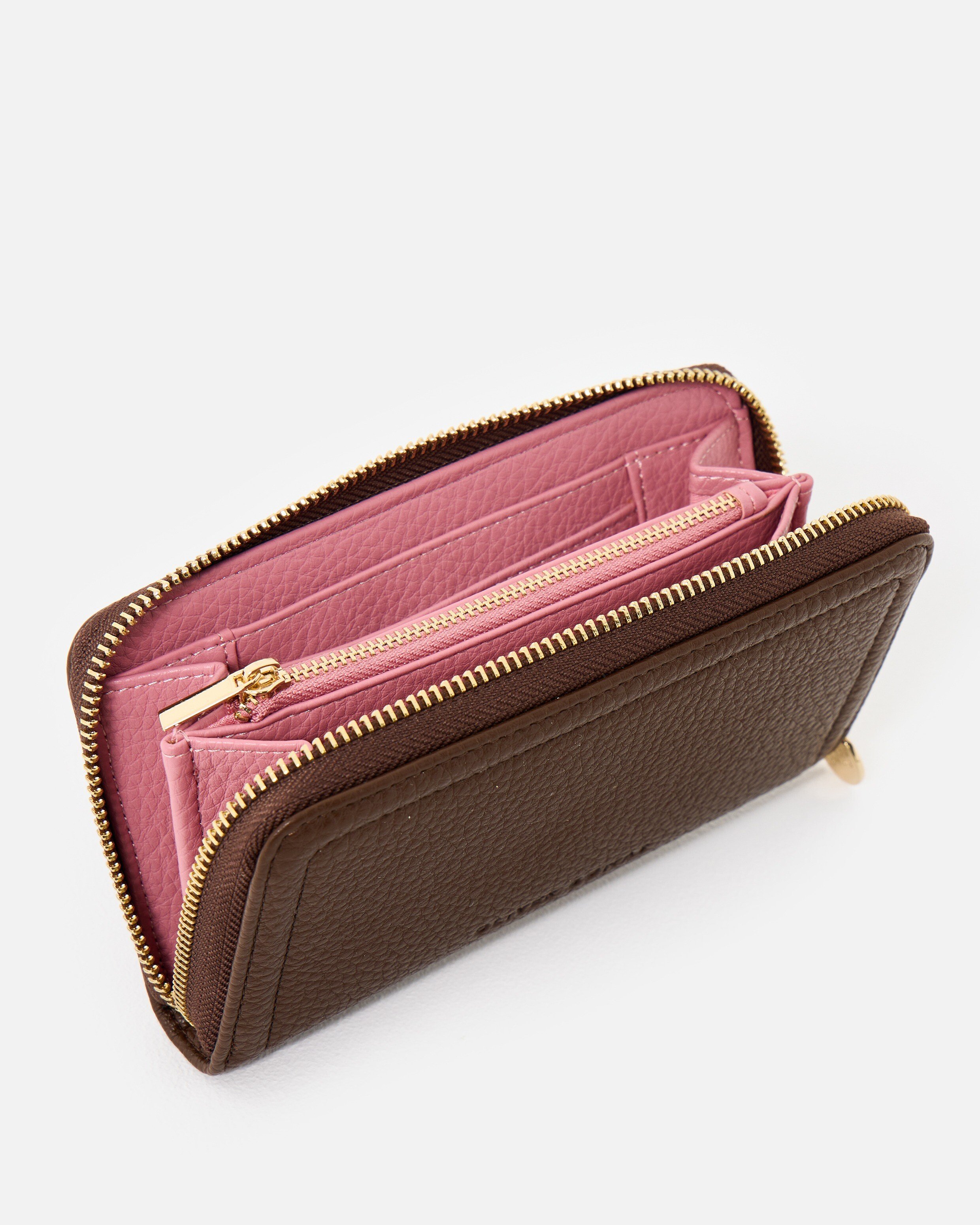 Maddie Chocolate Brown Zip Around Purse | Oliver Bonas
