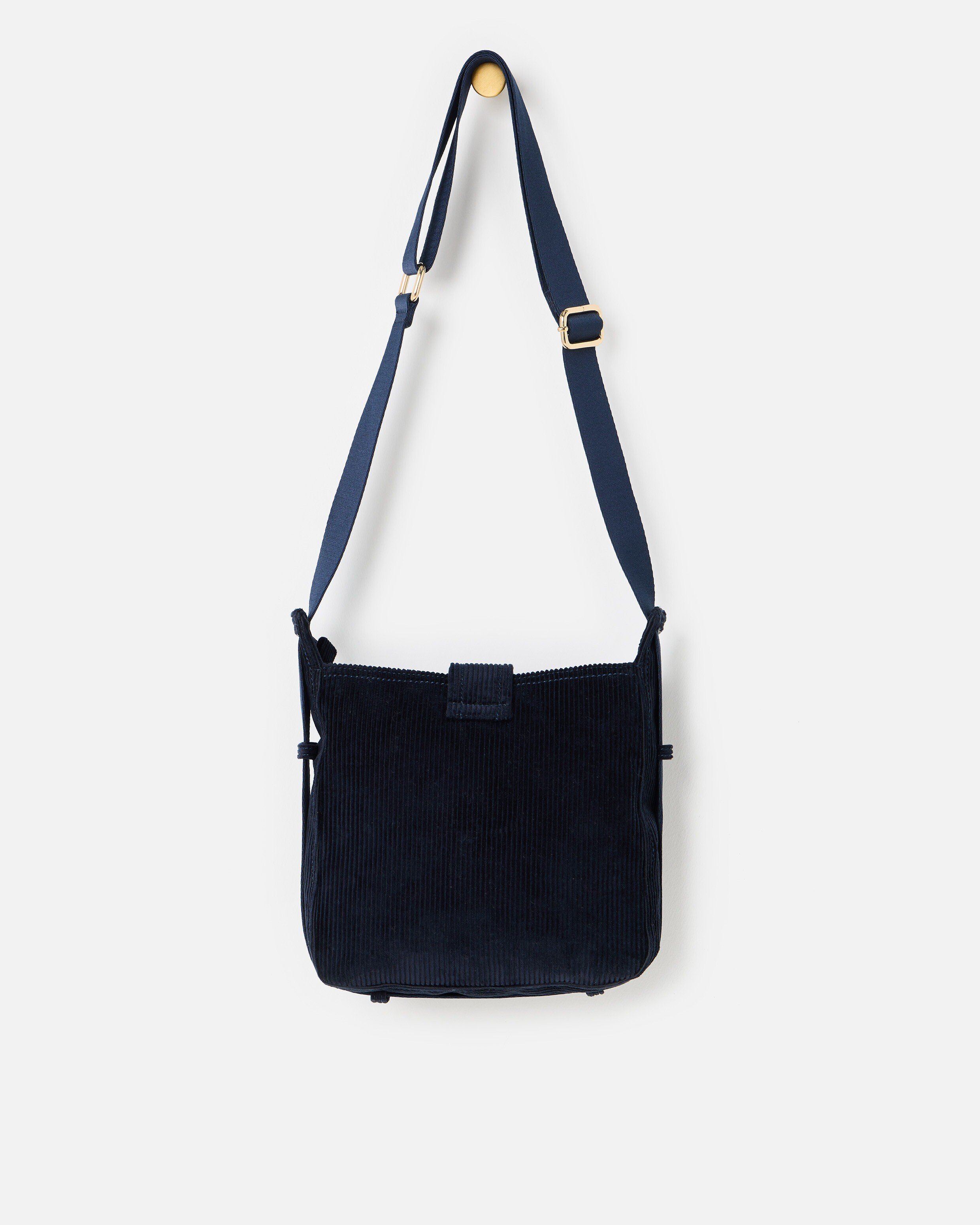 Dotty Navy Blue Corduroy Fold Over Crossbody Bag | Oliver Bonas
