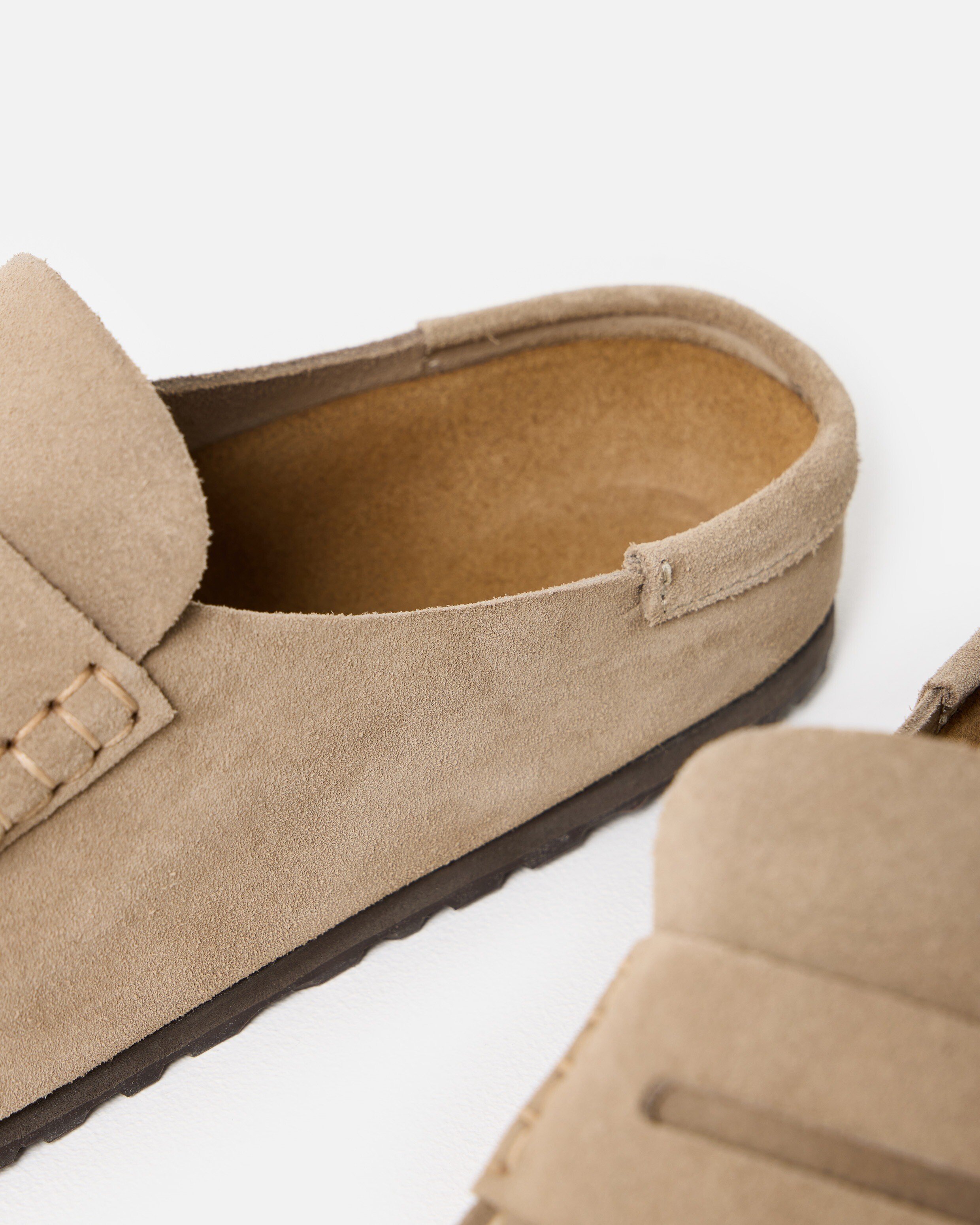 Birkenstock Naples Taupe Wrapped Suede Clogs | Oliver Bonas