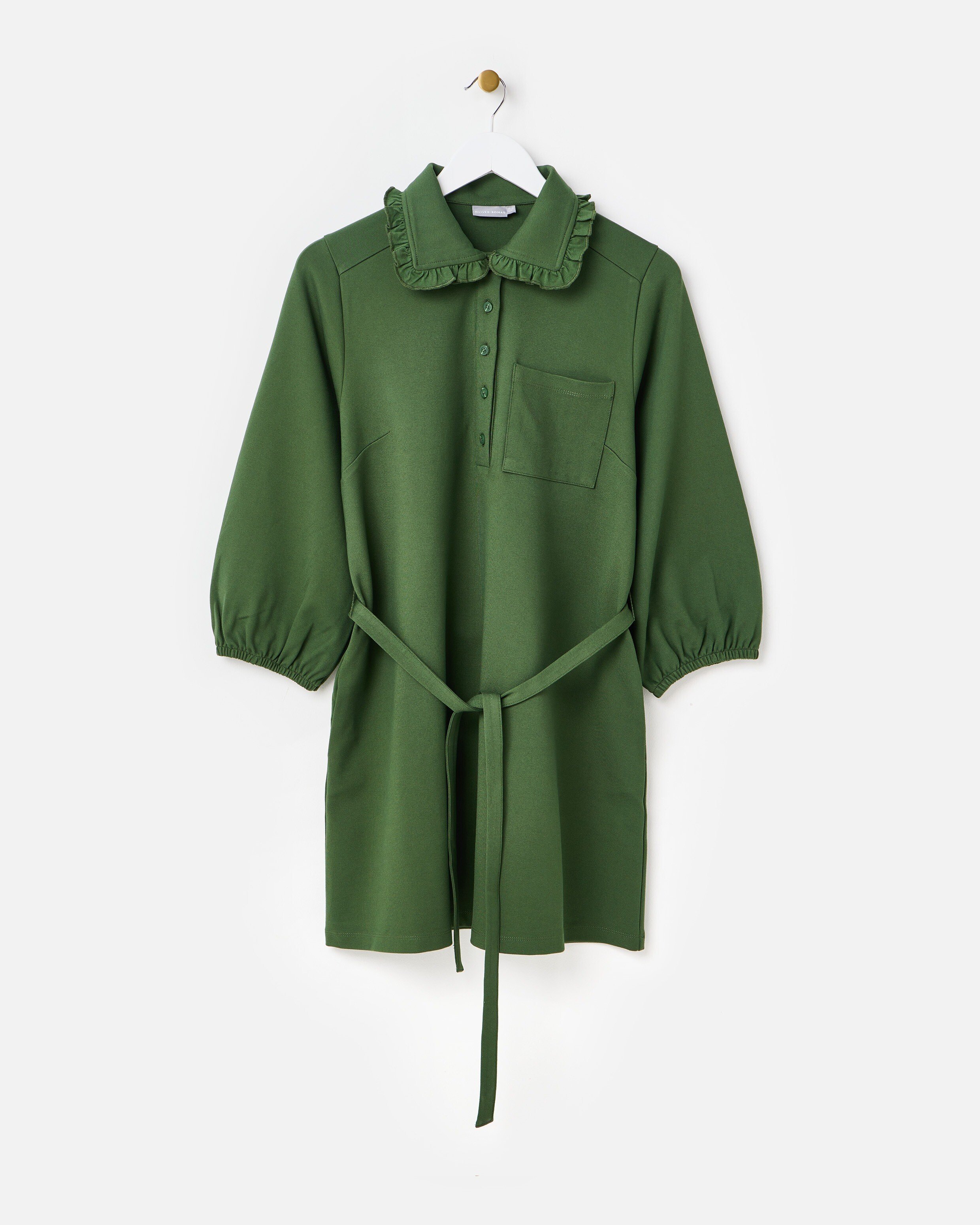 Green Geometric Satin Mini Shirt Dress