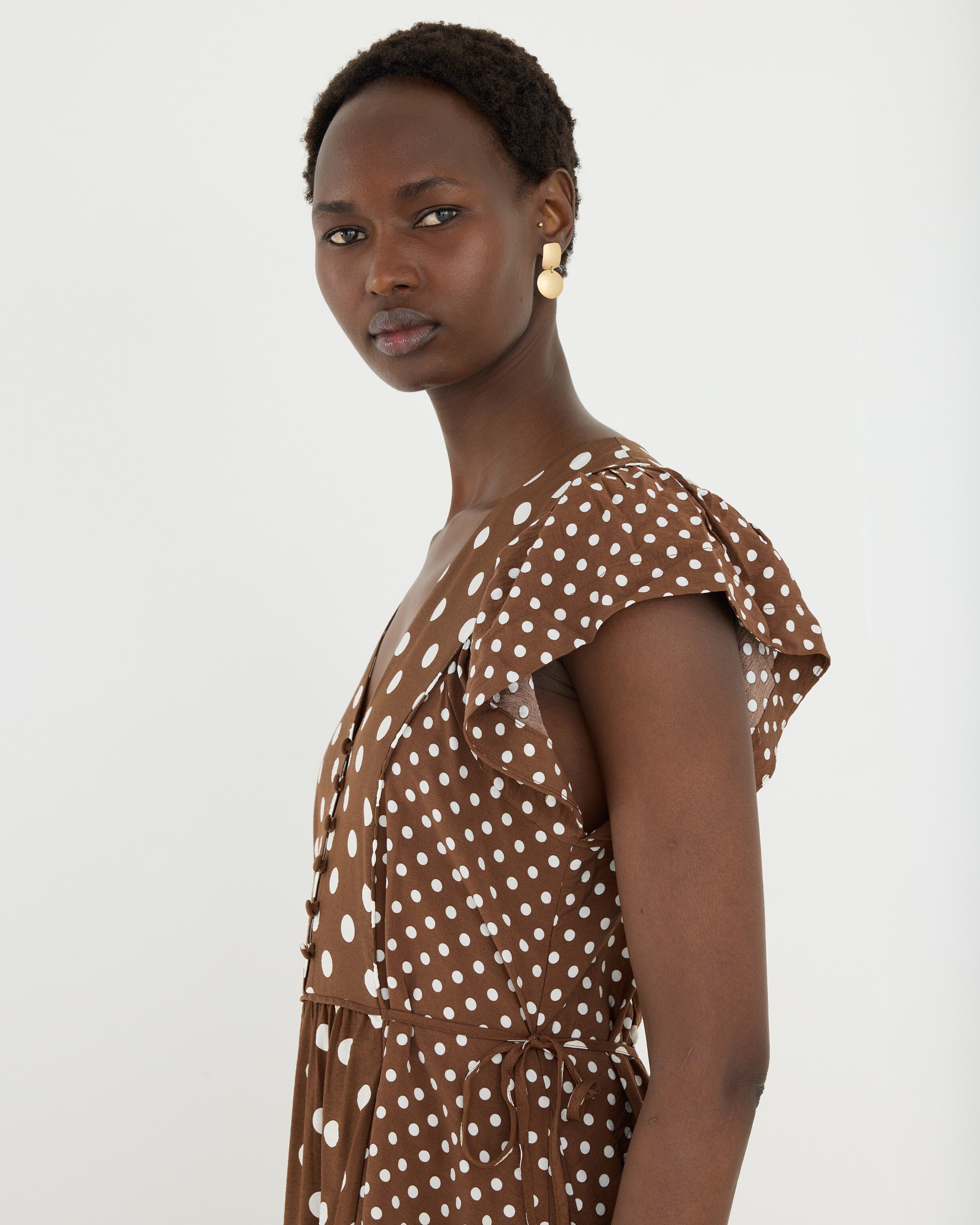 brown white polka dot dress Chocolate & Tie Waist Midi Baby Blue Strapless Mini beautiful wedding dresses violet:XL fully lined woven fabric