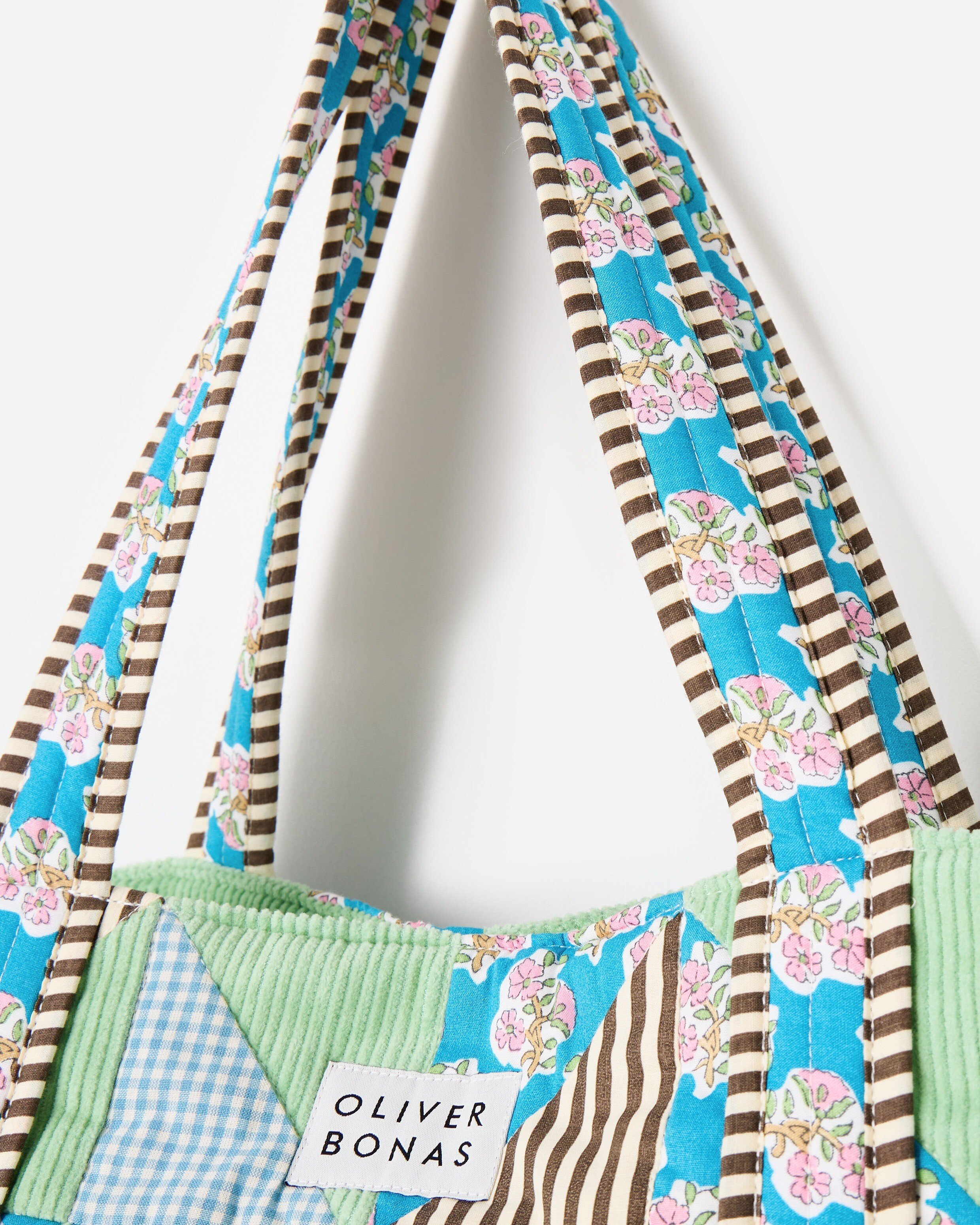 Emily Green & Blue Patchwork Corduroy Tote Bag | Oliver Bonas