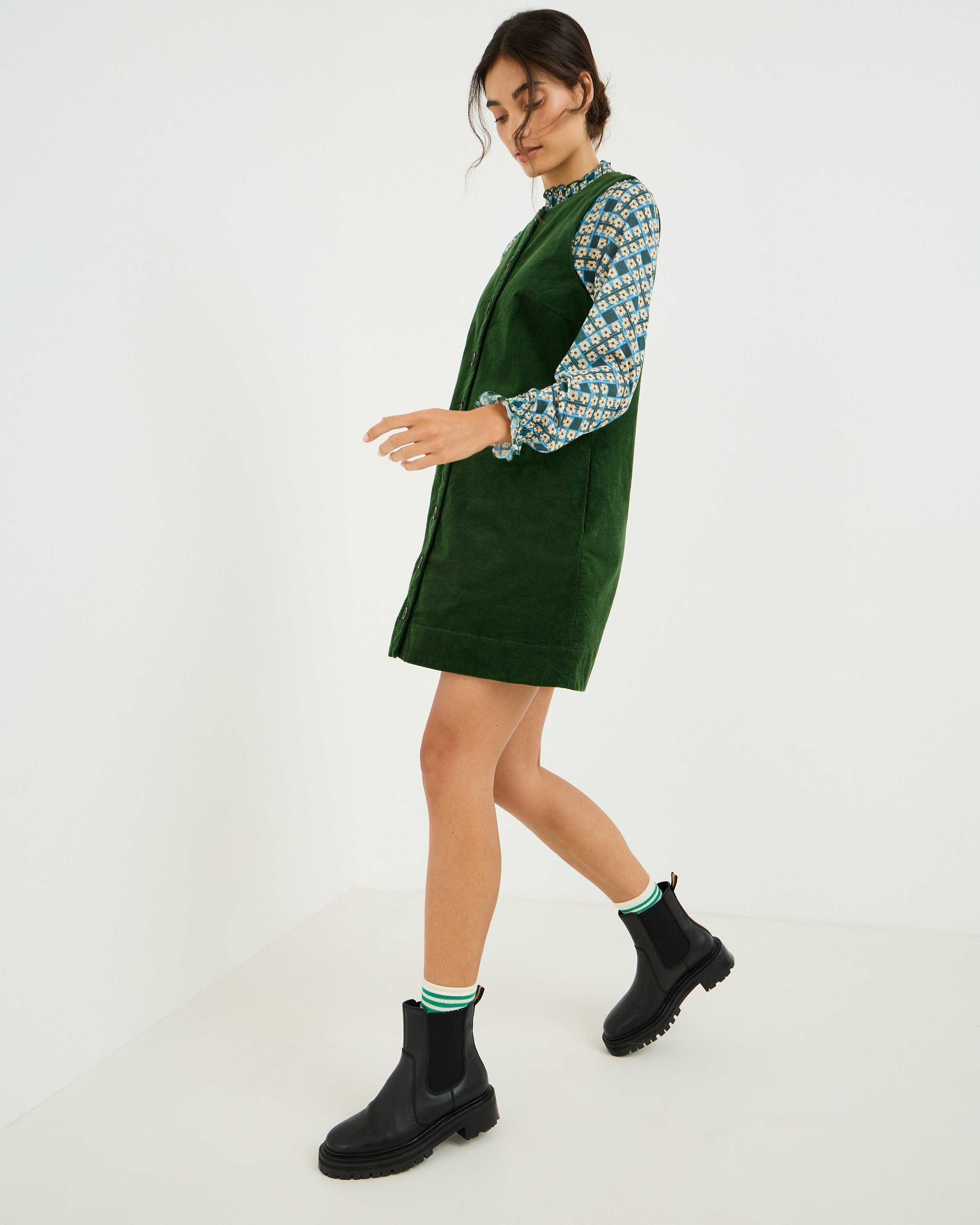 green corduroy pinafore dress Forest Button Up Mini HabeshaWedding