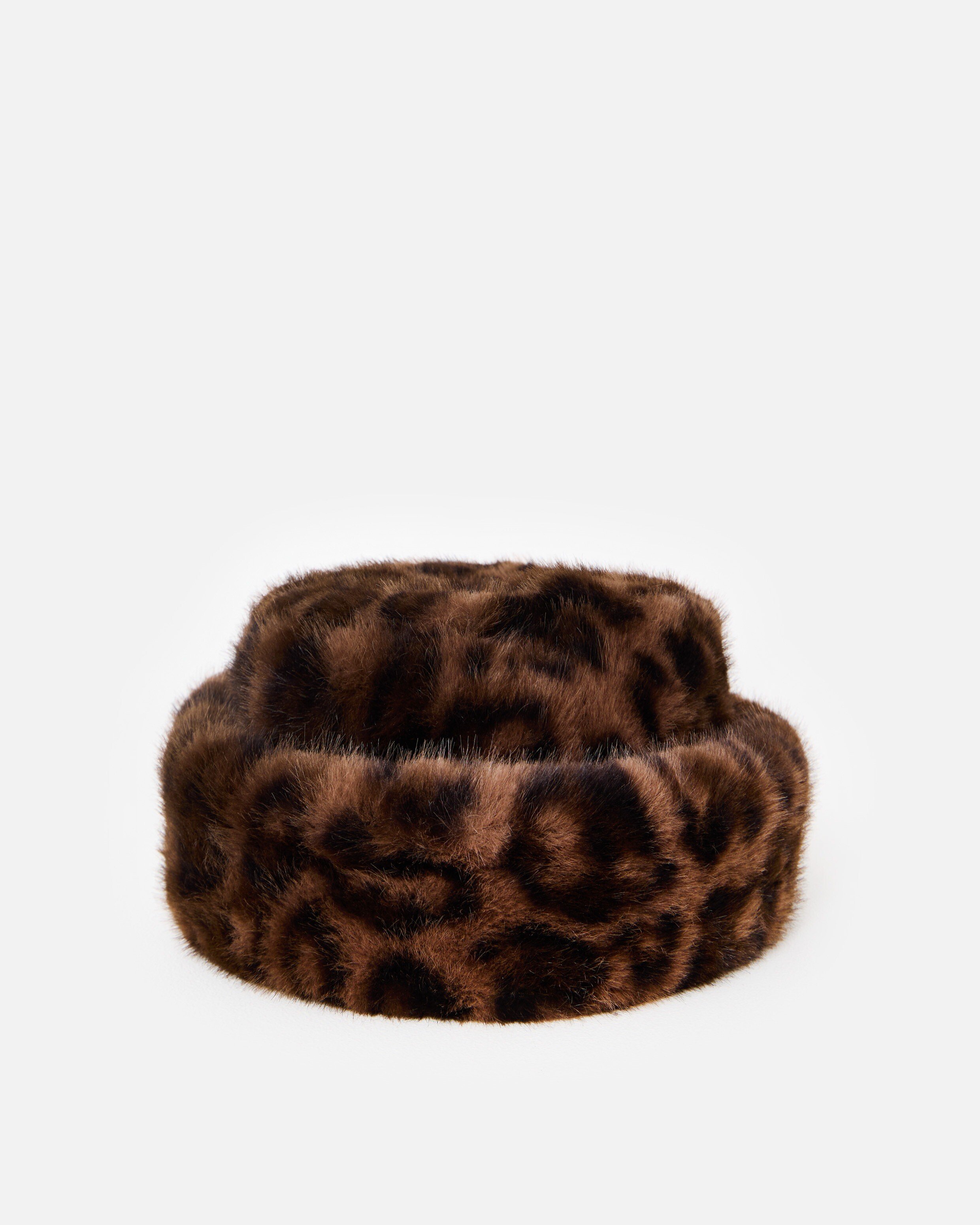 Brown Animal Print Faux Fur Hat | Oliver Bonas