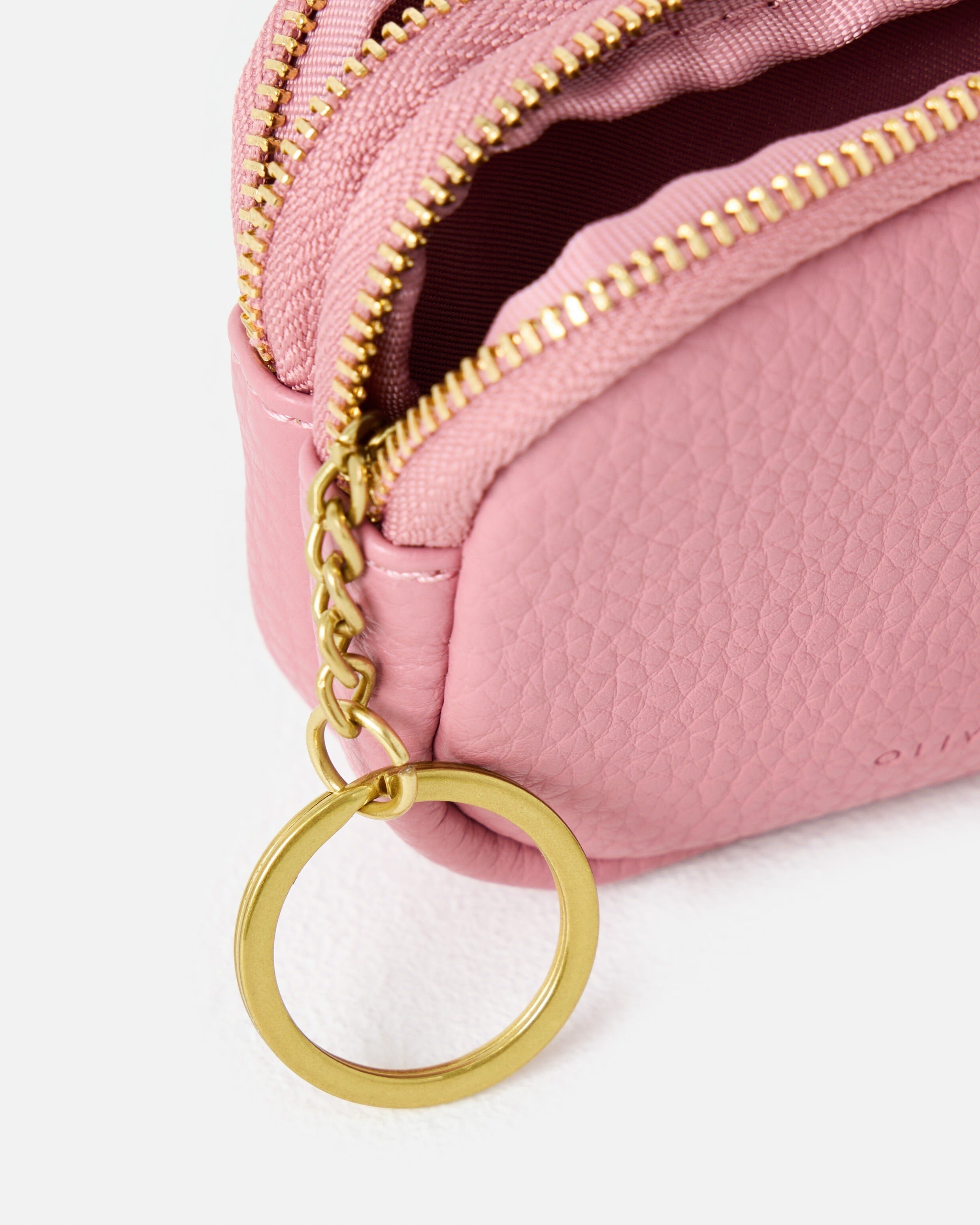 Nina Dusky Pink Double Zip Keyring Pouch | Oliver Bonas