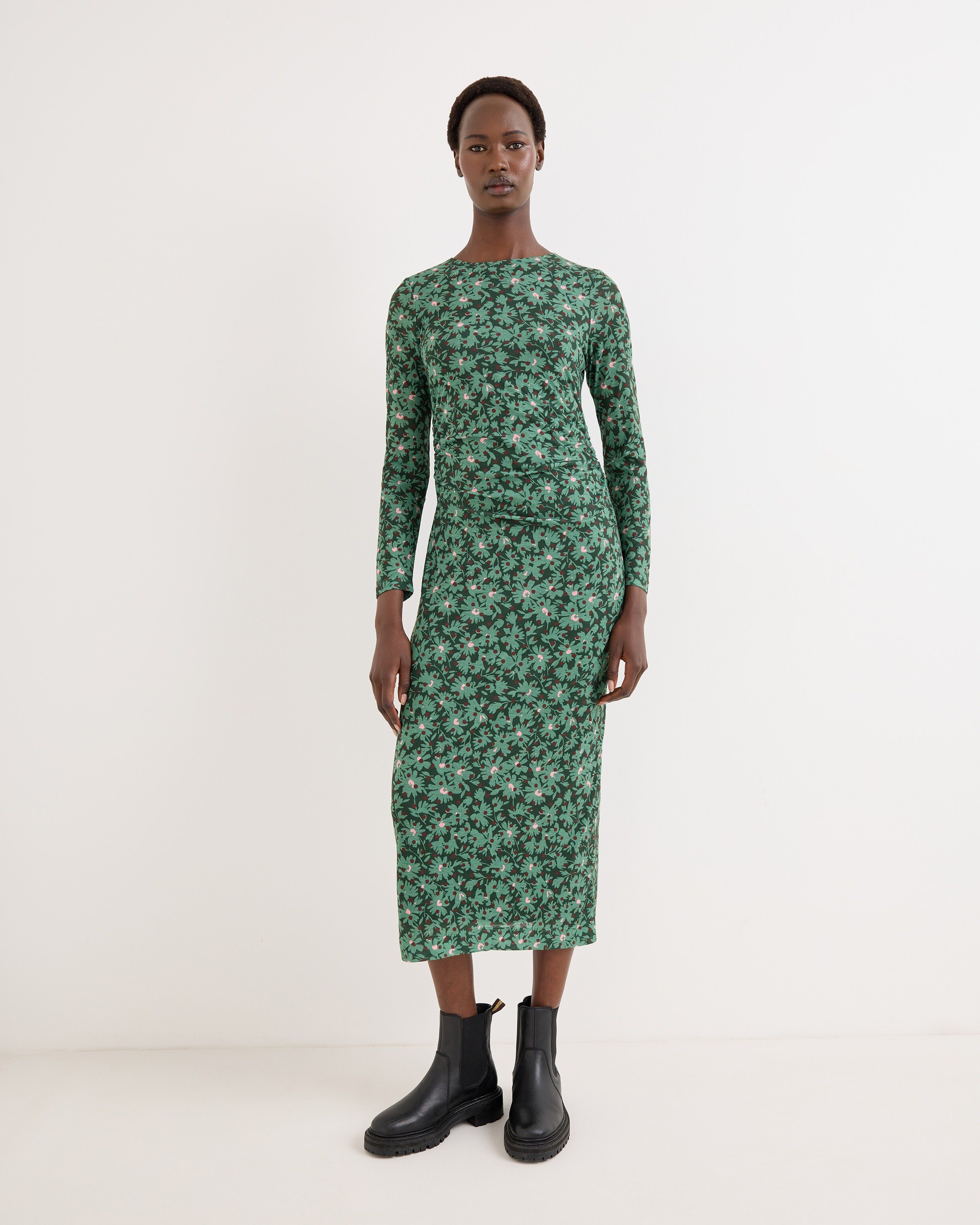 green mesh midi dress Floral Ruched Olive green