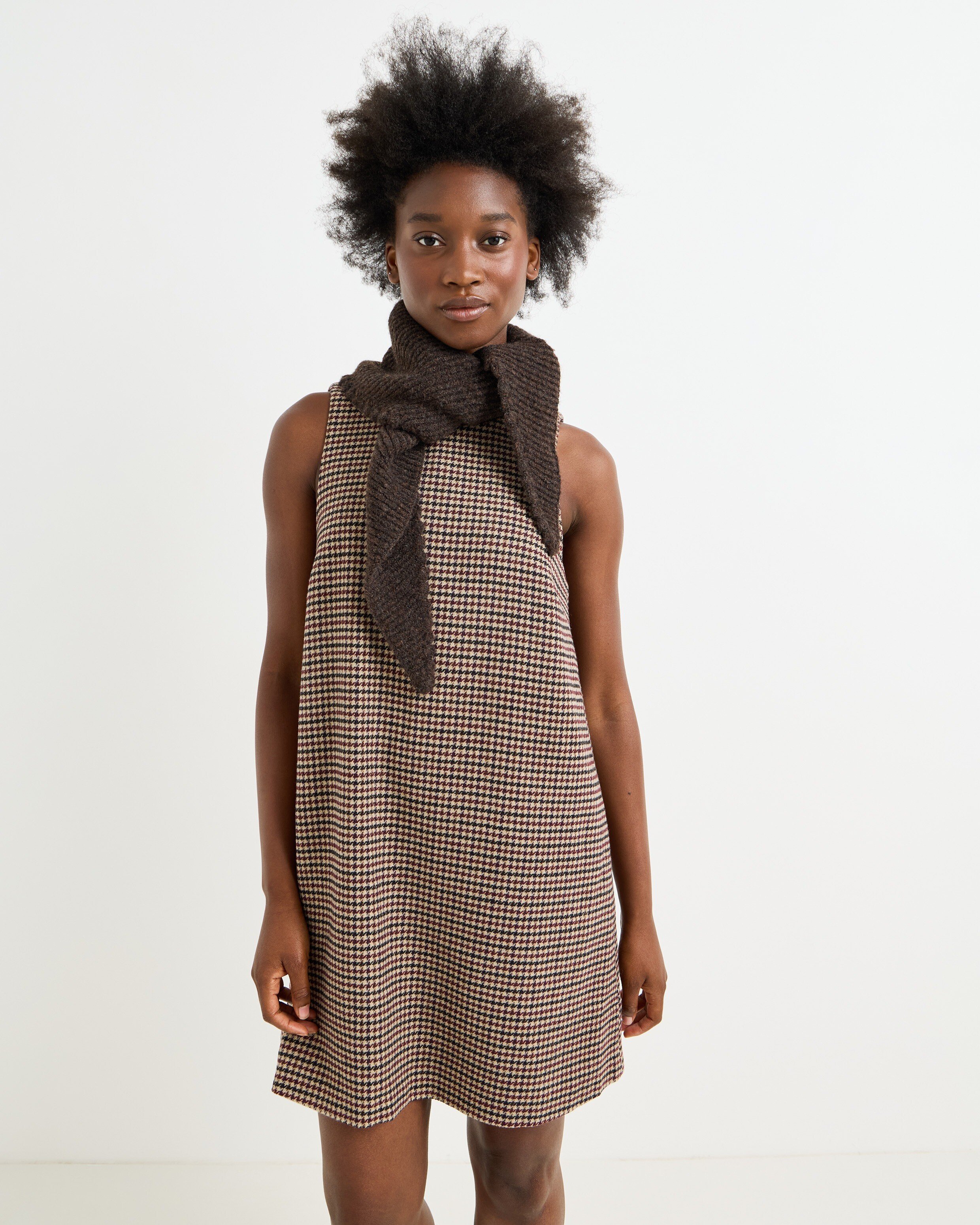 Brown Checked Mini Shift Dress | Oliver Bonas