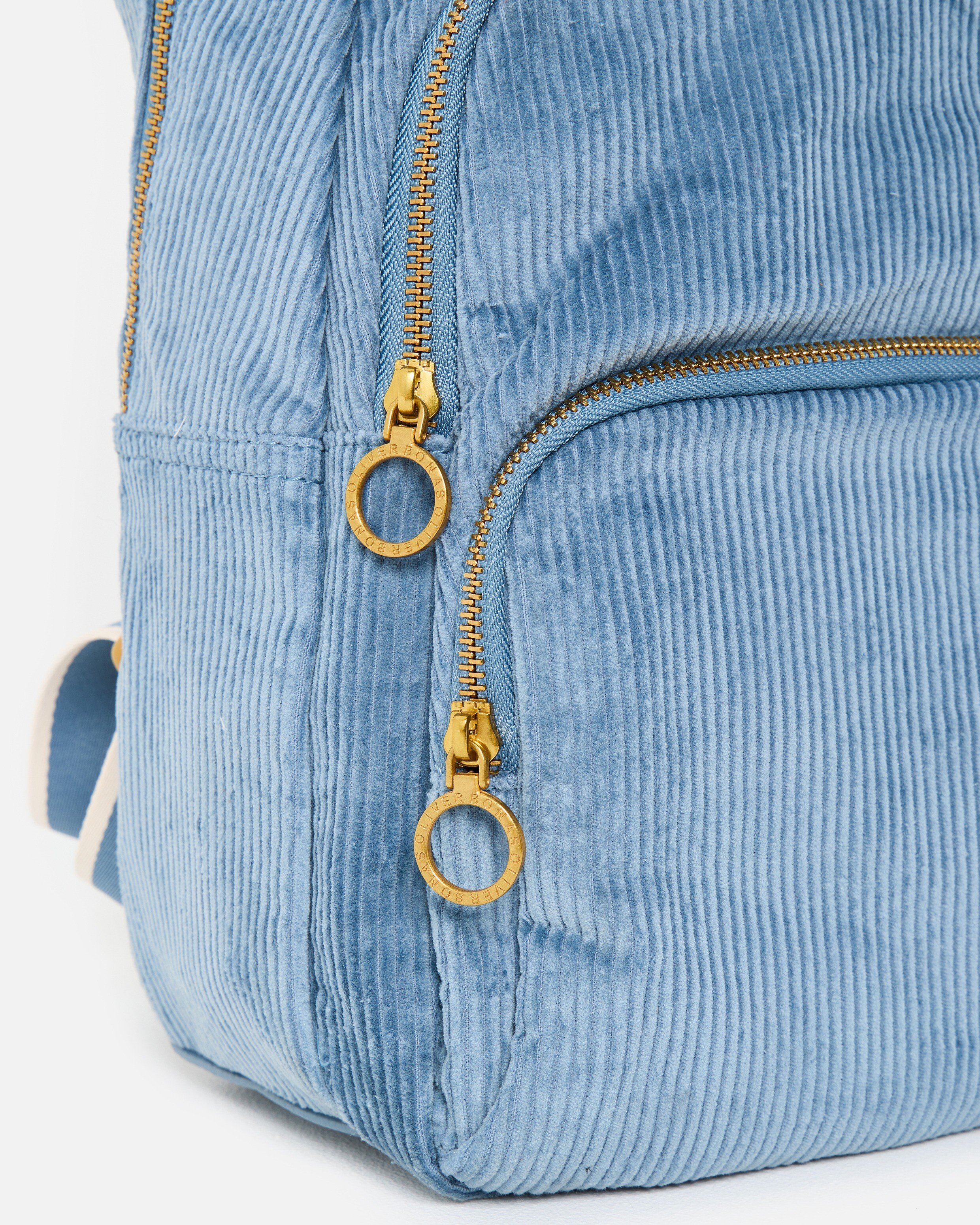 Harper Light Blue Corduroy Triple Zip Backpack | Oliver Bonas