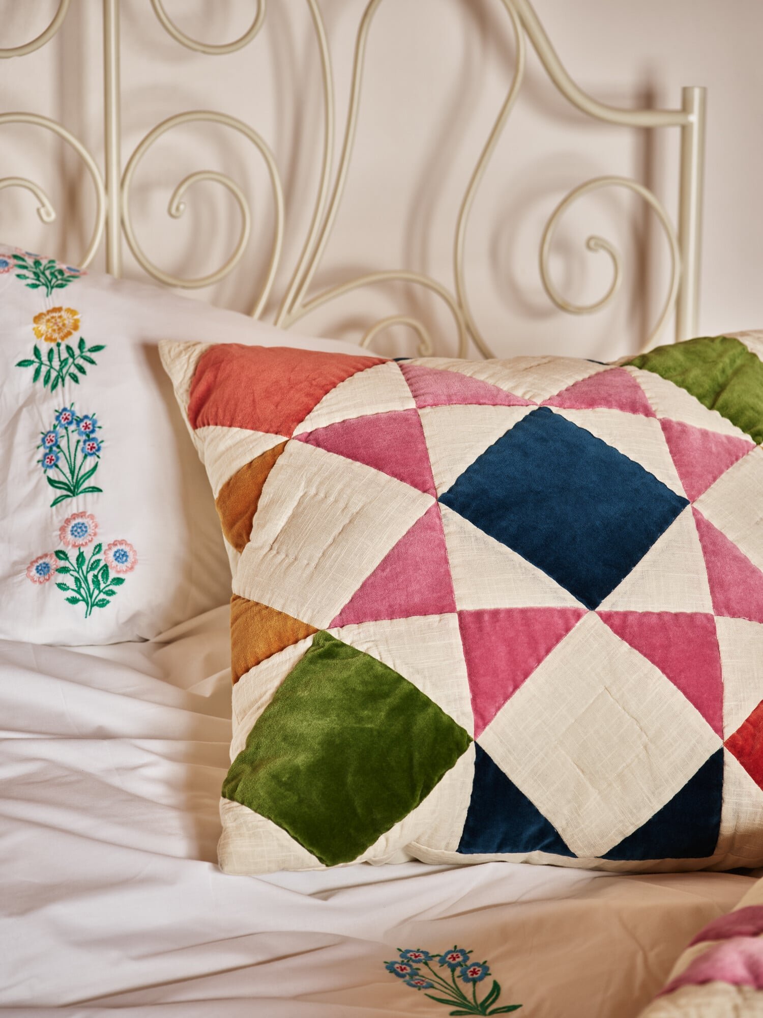 Patchwork Multicolour Velvet Cotton Cushion Cover 60x60cm | Oliver