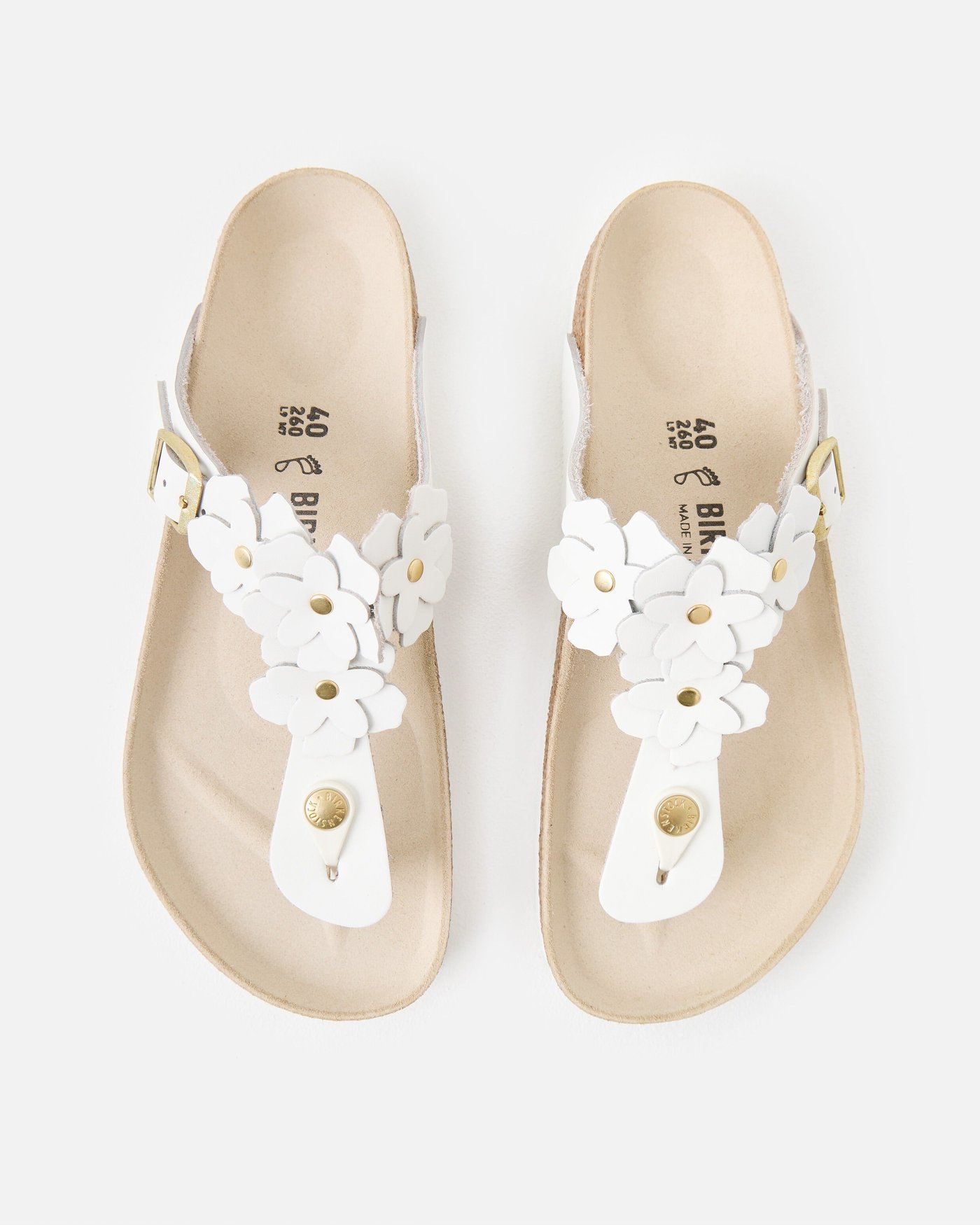 Birkenstock Gizeh White Flower Embellishment Leather Sandals
