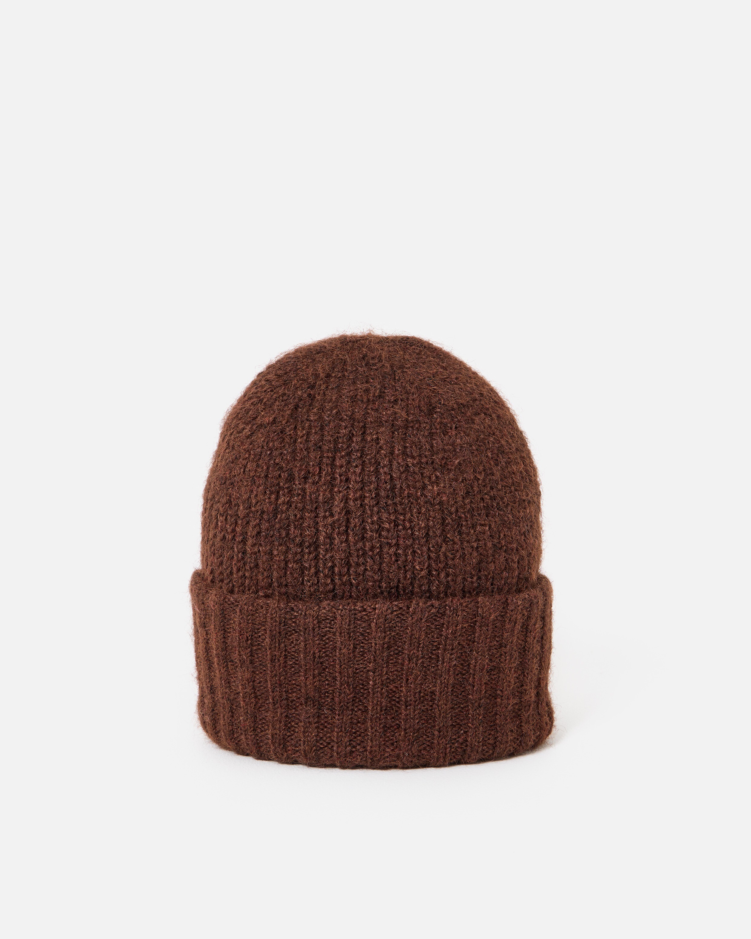 Chocolate Brown Fluffy Ribbed Knitted Beanie Hat | Oliver Bonas