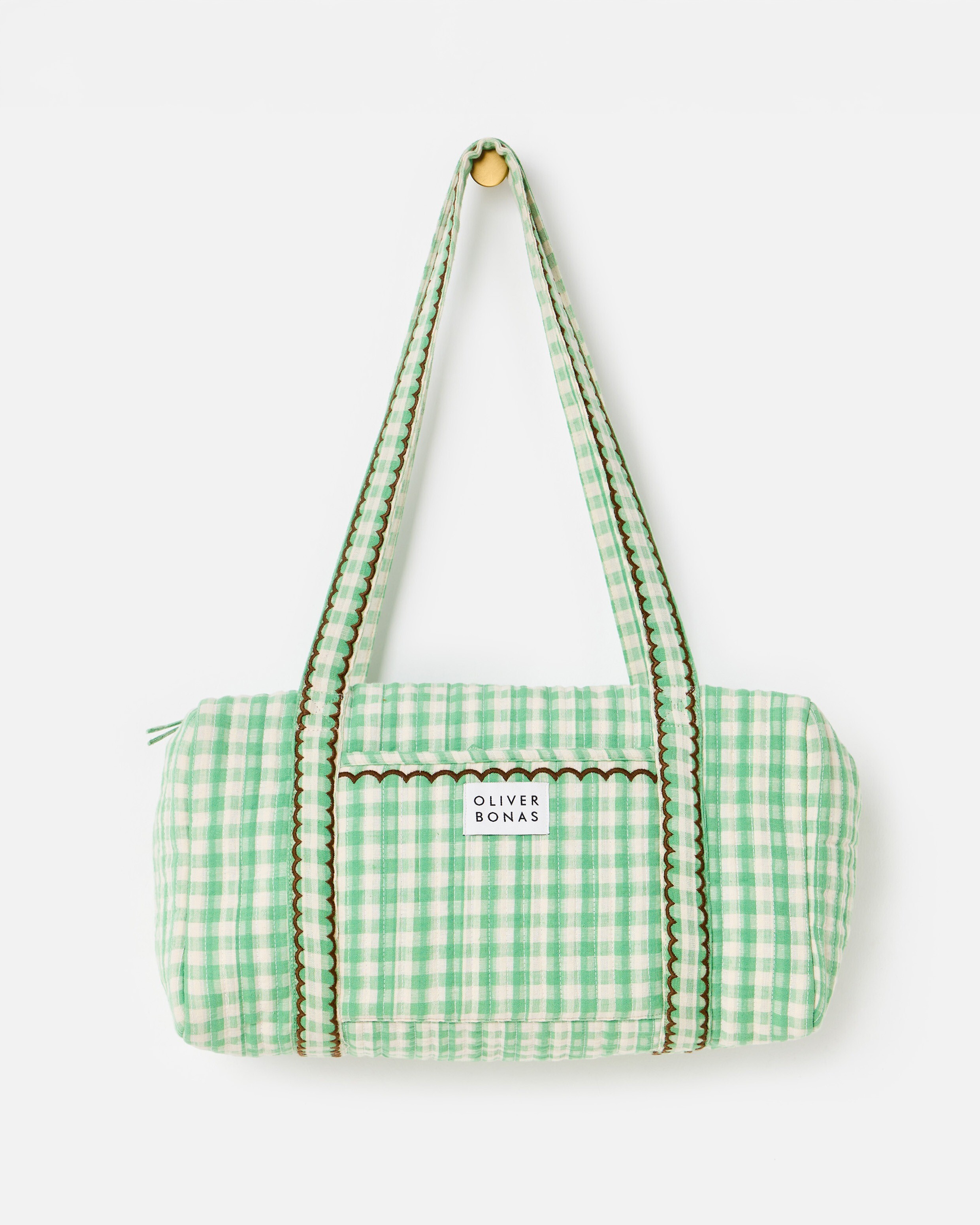 Green & Cream Gingham Quilted Bag