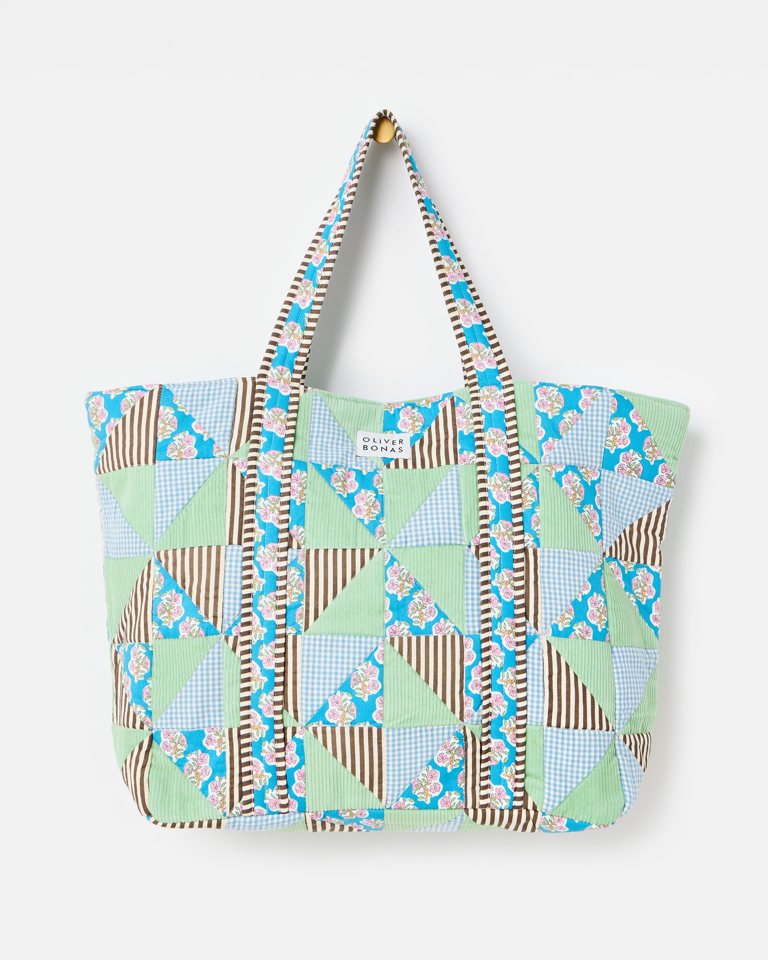 Emily Green & Blue Patchwork Corduroy Tote Bag | Oliver Bonas