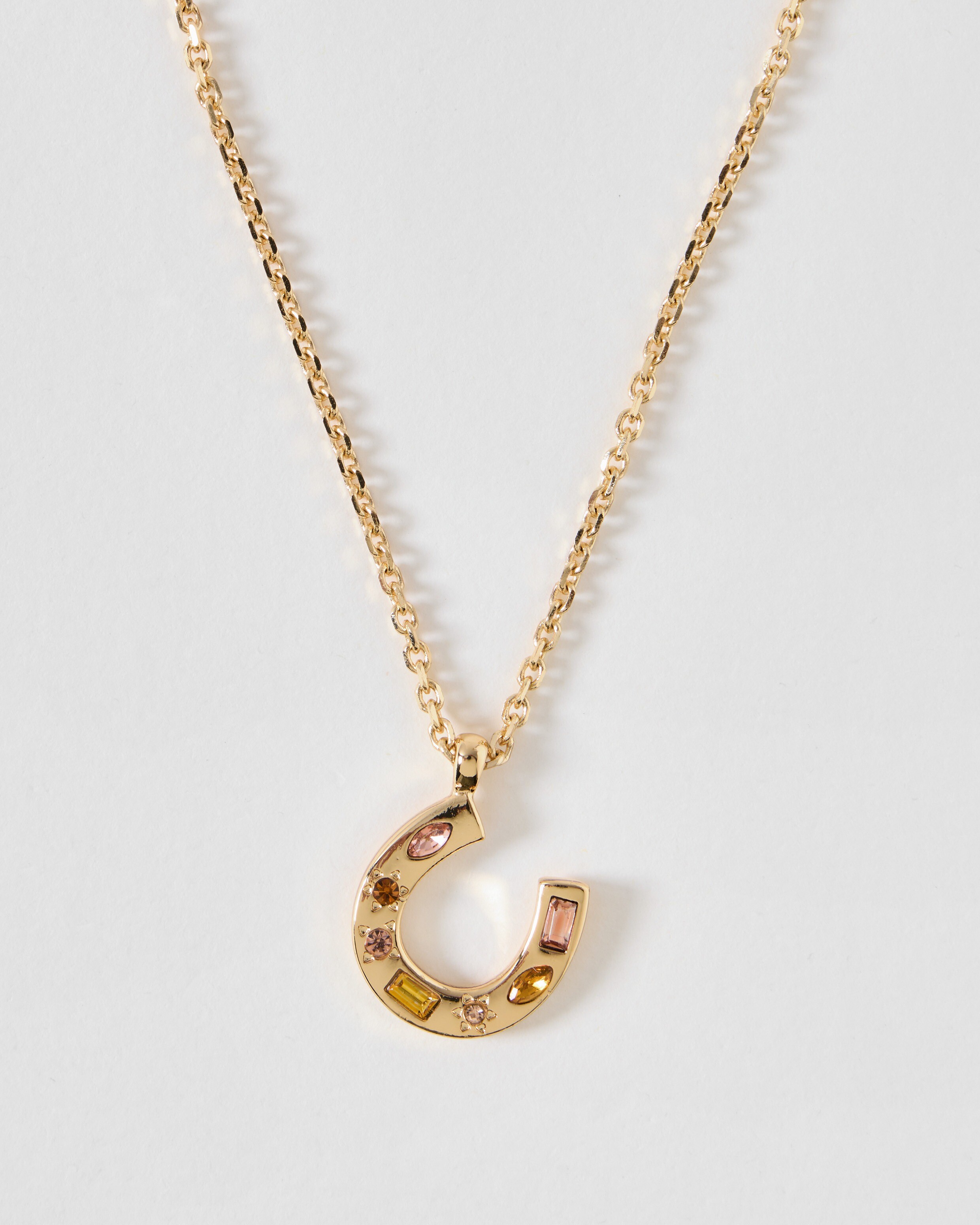 Montana Stone Detail Horse Shoe Pendant Necklace | Oliver Bonas