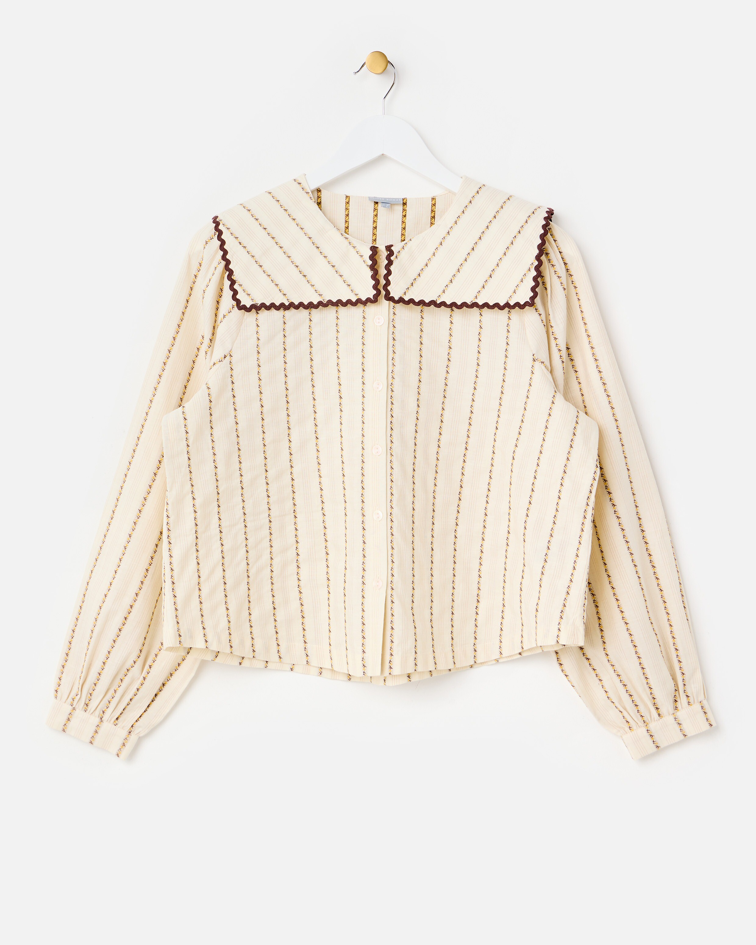 Cream Jacquard Striped Sailor Collar Blouse | Oliver Bonas