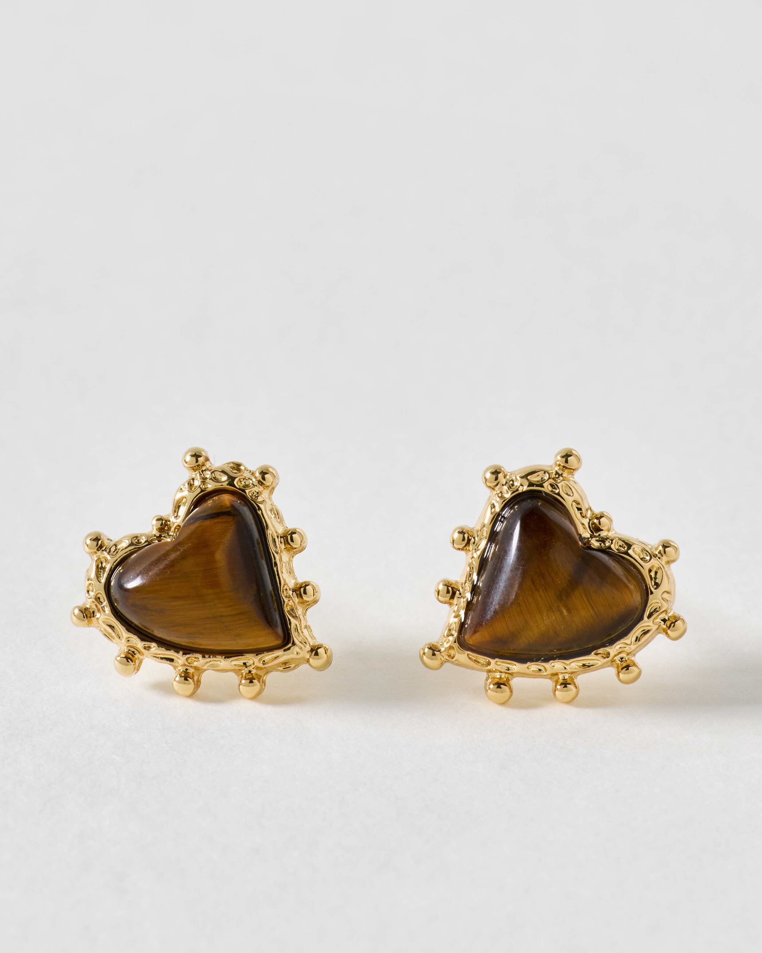 Ardor Brown Tiger Eye Stone Heart Stud Earrings | Oliver Bonas