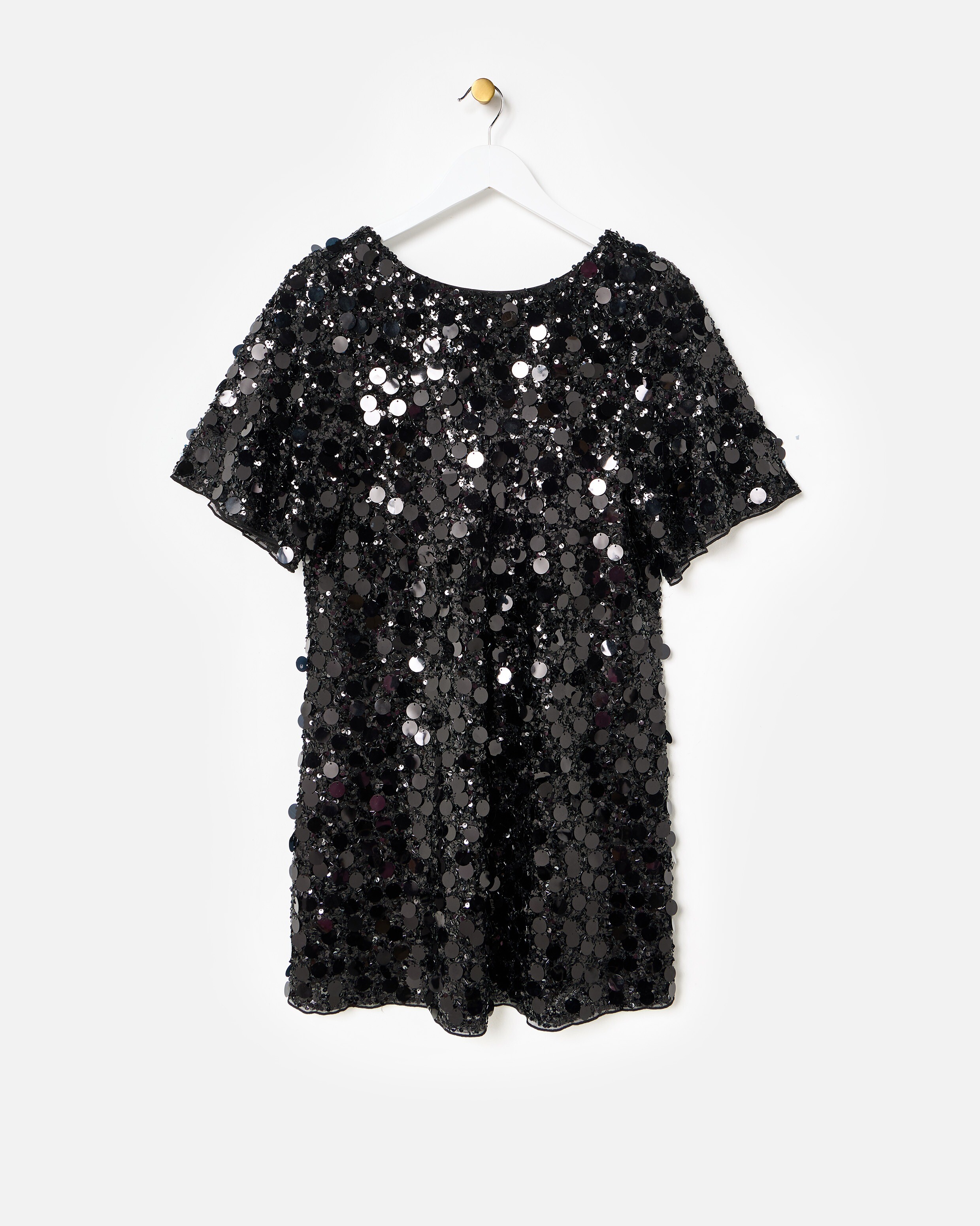 black glitter t shirt dress Sequin Mini T-Shirt feature_Sleeveless